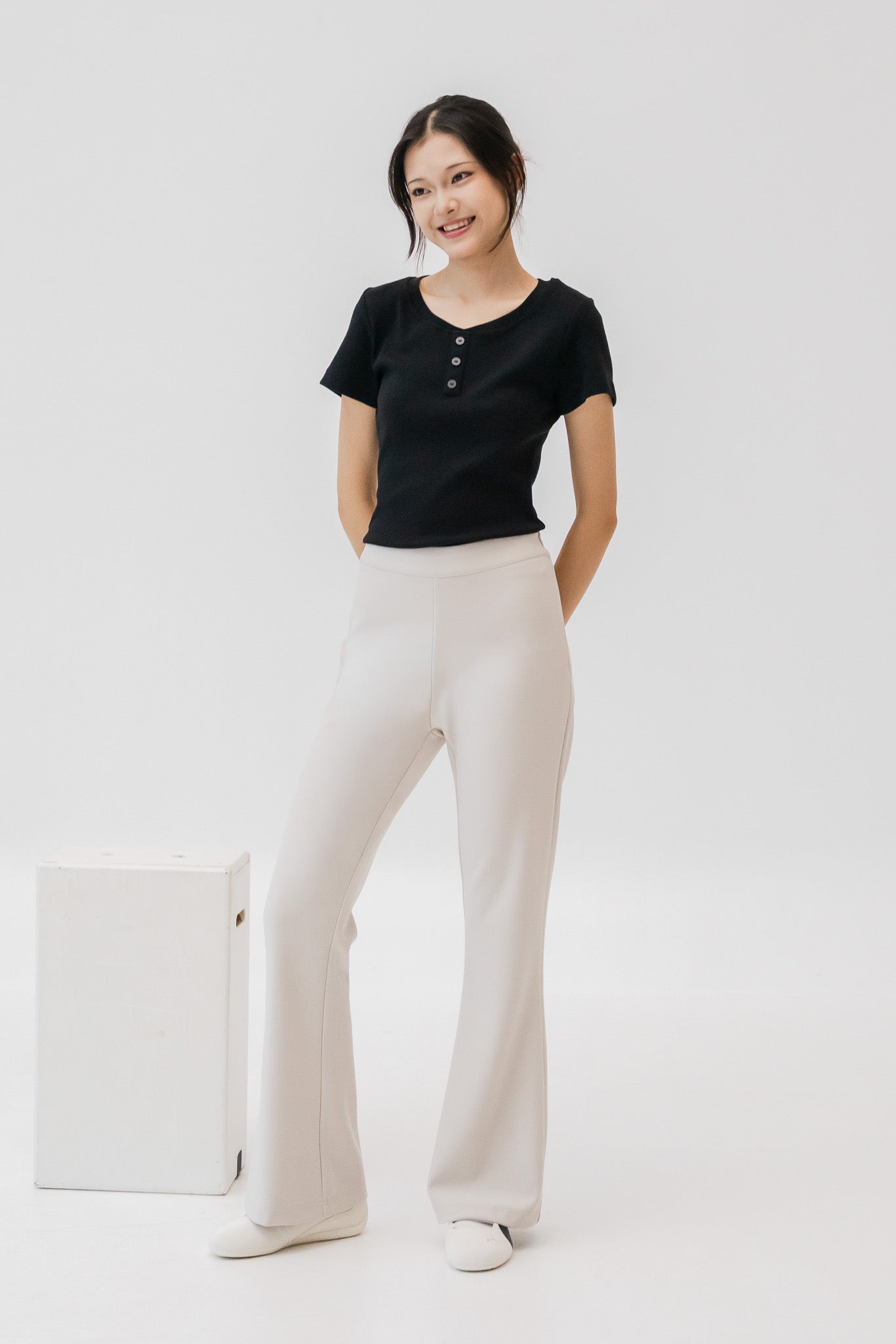 Cleo Bell Cut Formal Pants in Cream