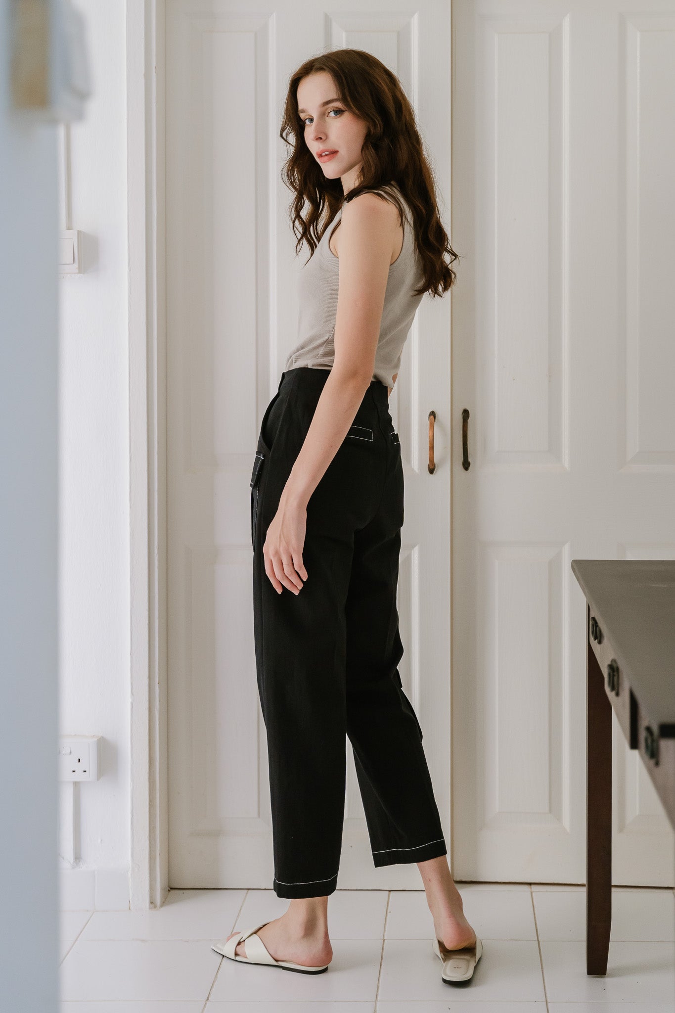 Max Contrast Stitch Cargo Pants in Black [ONLINE ONLY]