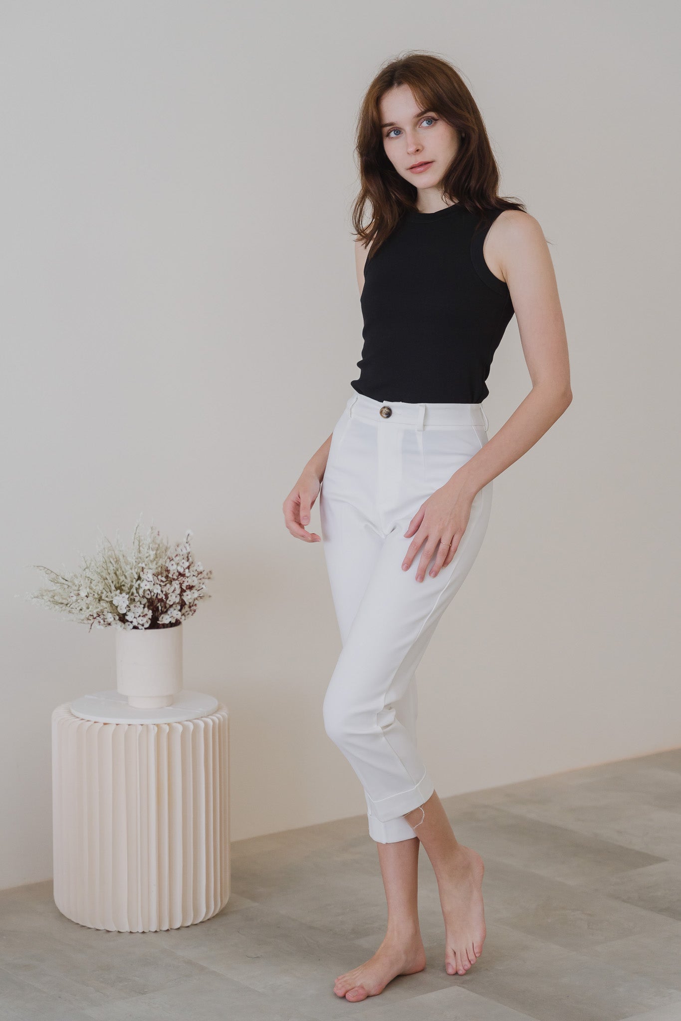 Ariel Cuffed Work Pants in White