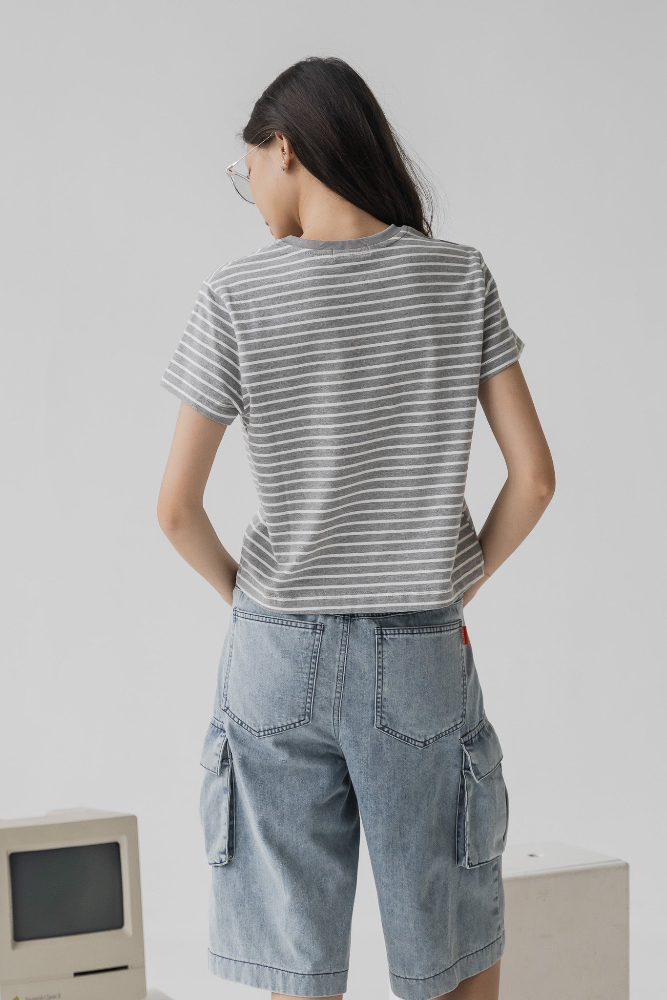 Alpaca Striped Tee in Light Gray