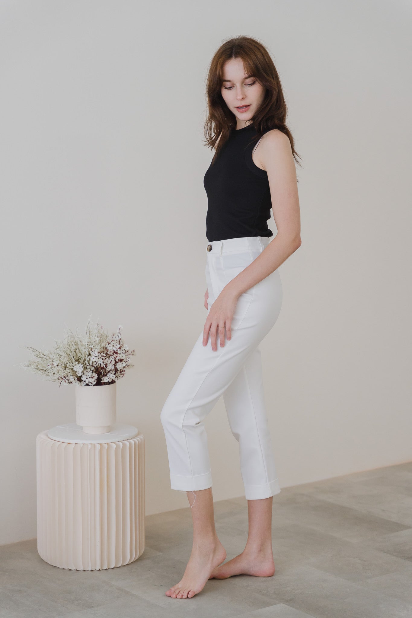 Ariel Cuffed Work Pants in White