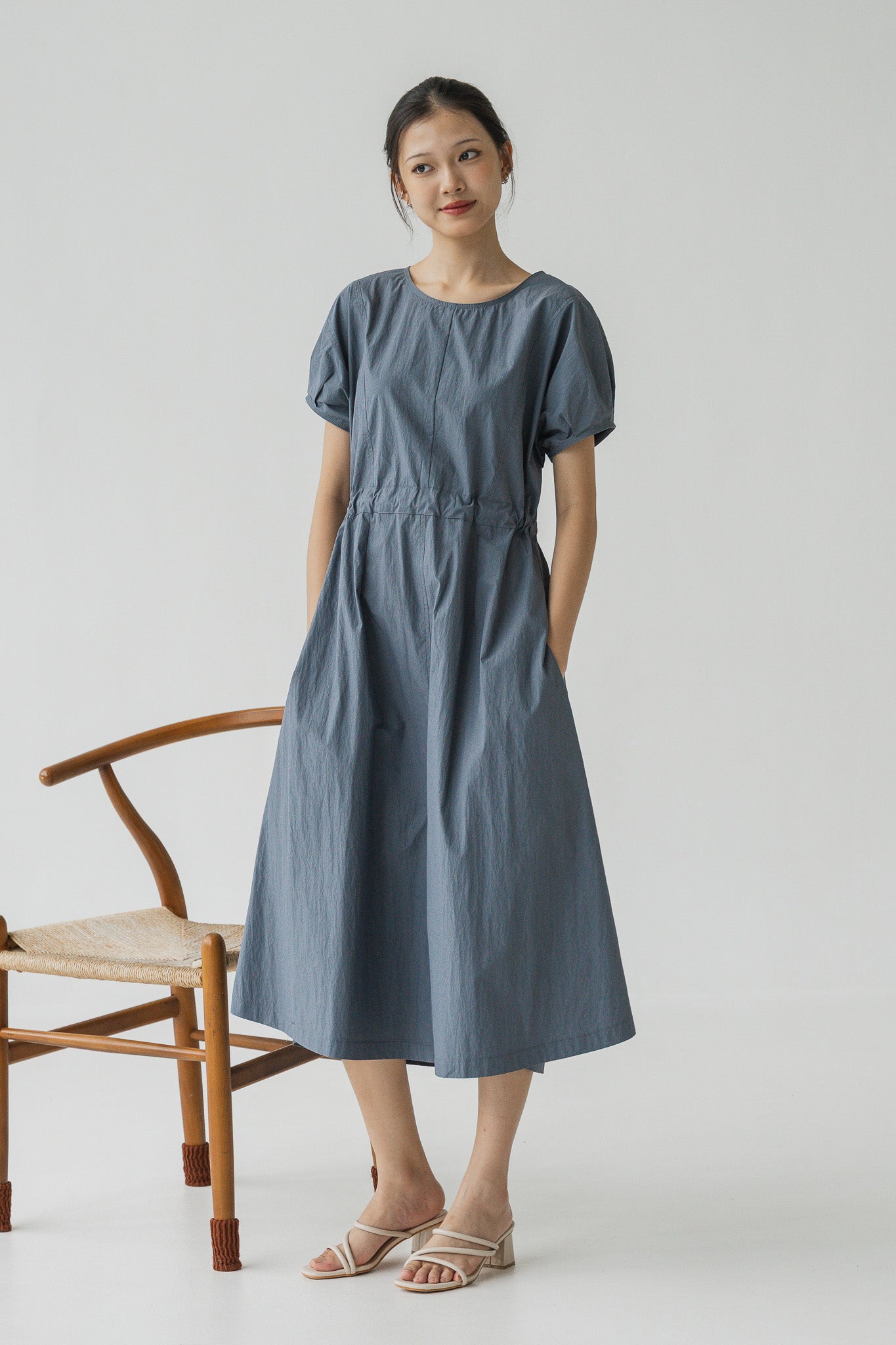 Kyori Cap Sleeve Midaxi Dress in Steel Blue