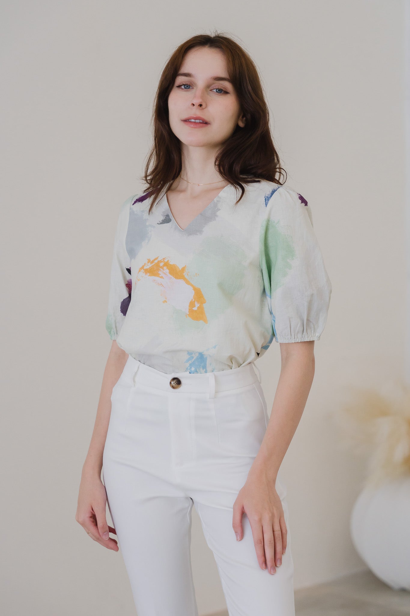 Life On A Canvas II Sleeved Linen Blouse in Harmony
