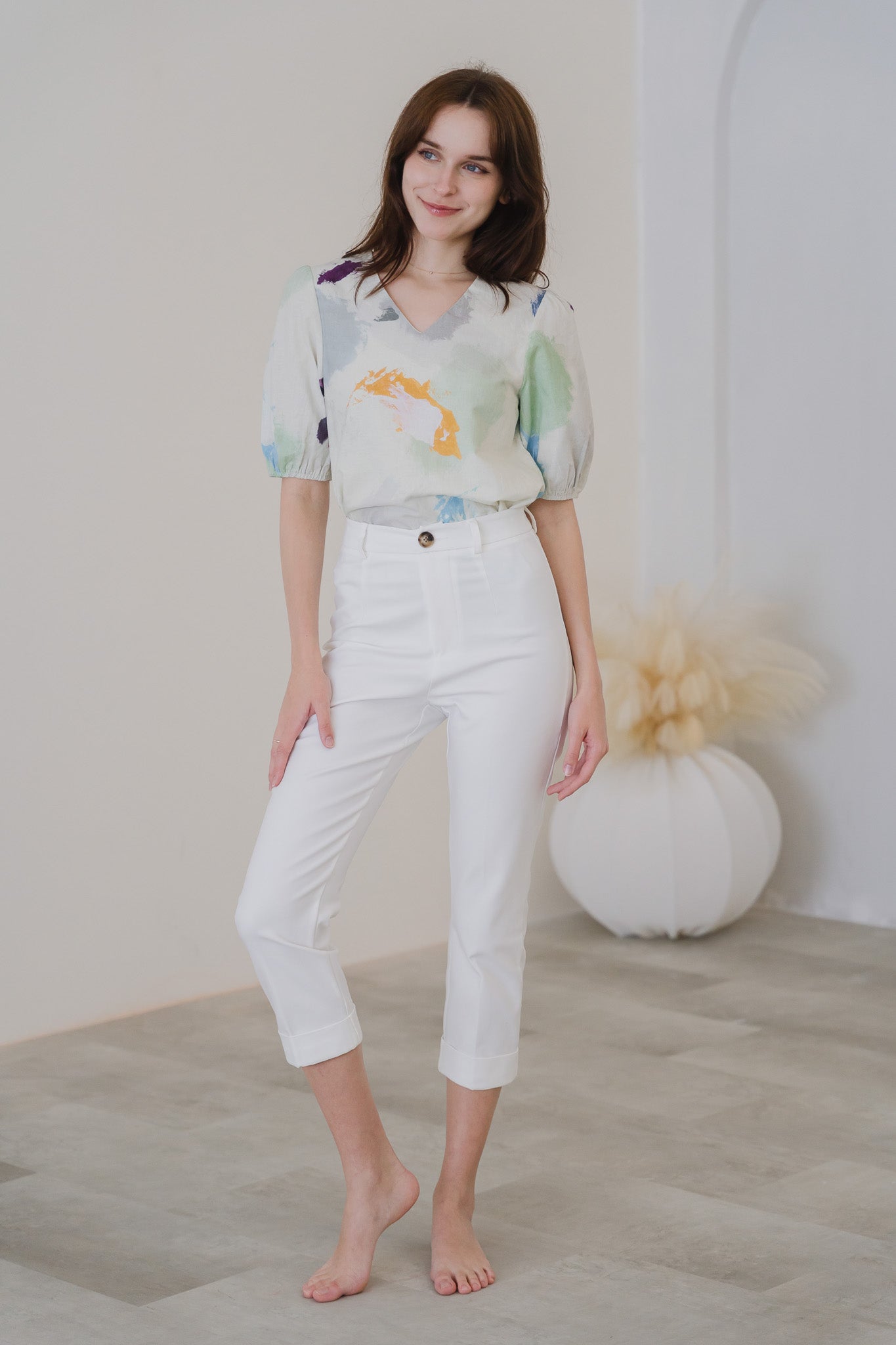Life On A Canvas II Sleeved Linen Blouse in Harmony