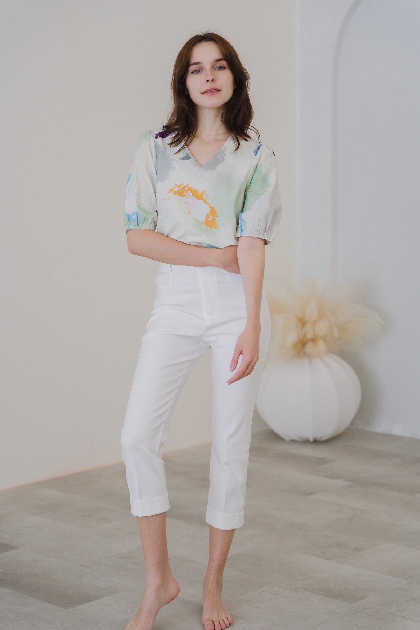 Life On A Canvas II Sleeved Linen Blouse in Harmony