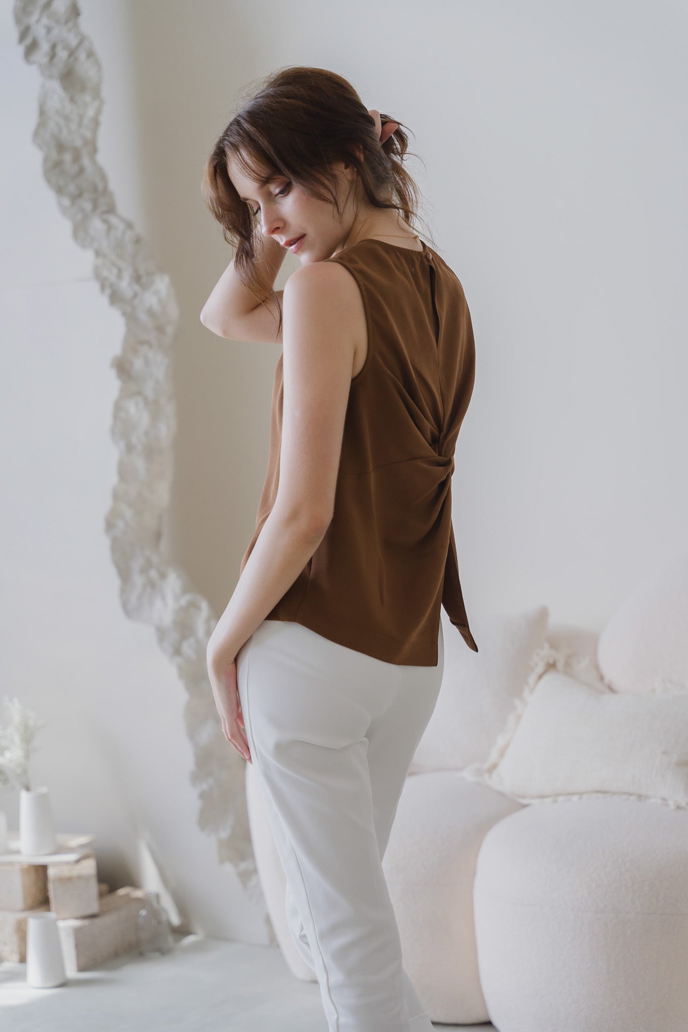 Veronica Knot Detail Blouse in Brown