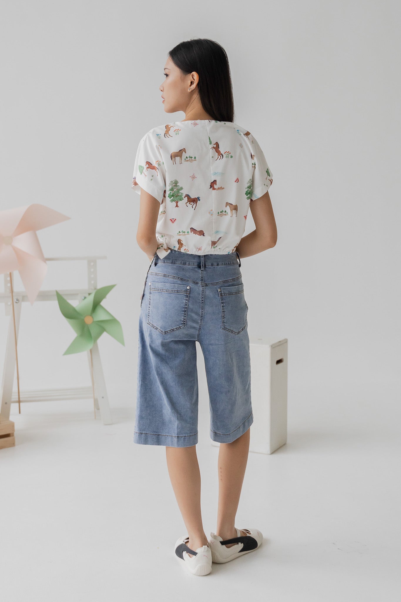 Washed Denim Jorts in Light Wash
