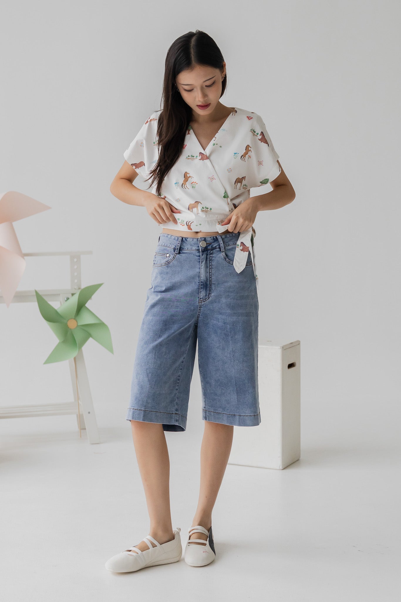 Washed Denim Jorts in Light Wash