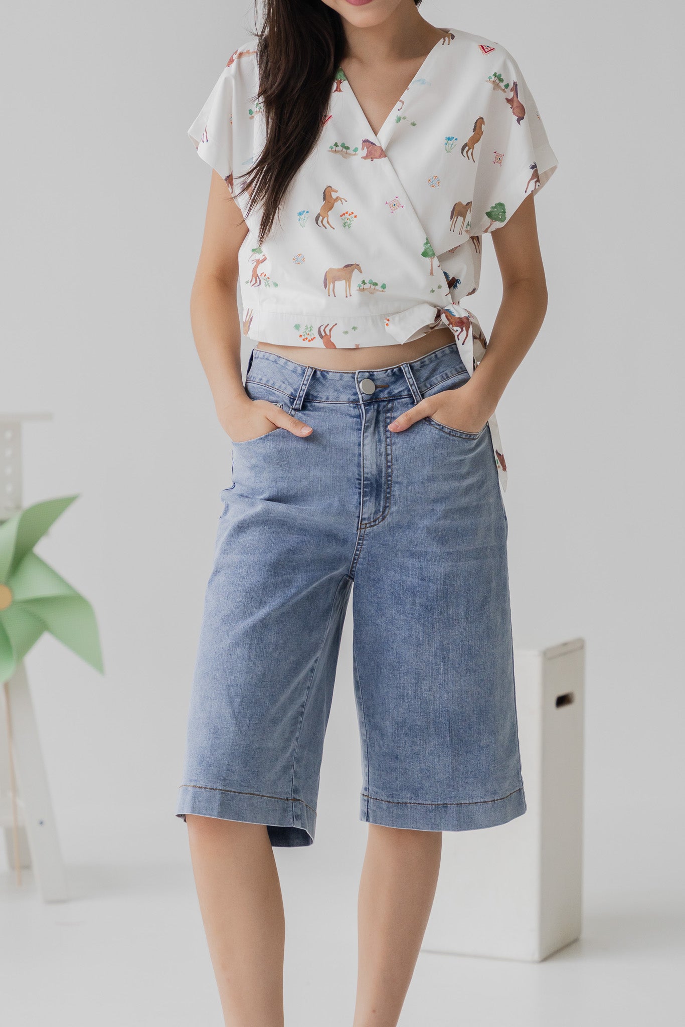 Washed Denim Jorts in Light Wash