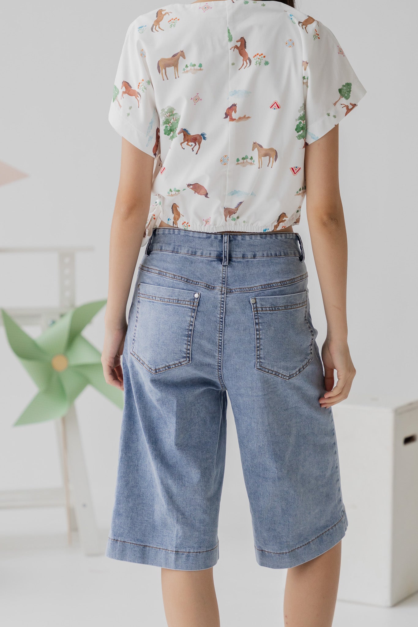 Washed Denim Jorts in Light Wash
