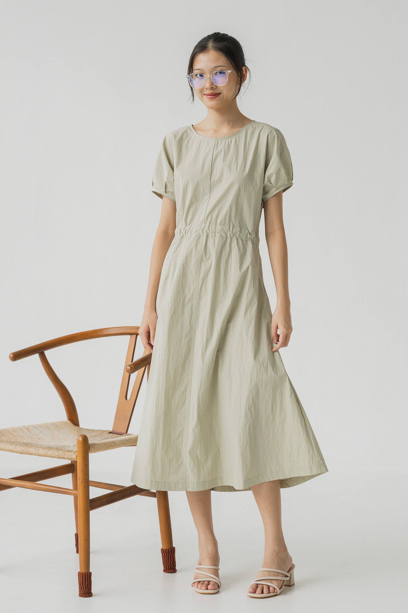 Kyori Cap Sleeve Midaxi Dress in Light Green