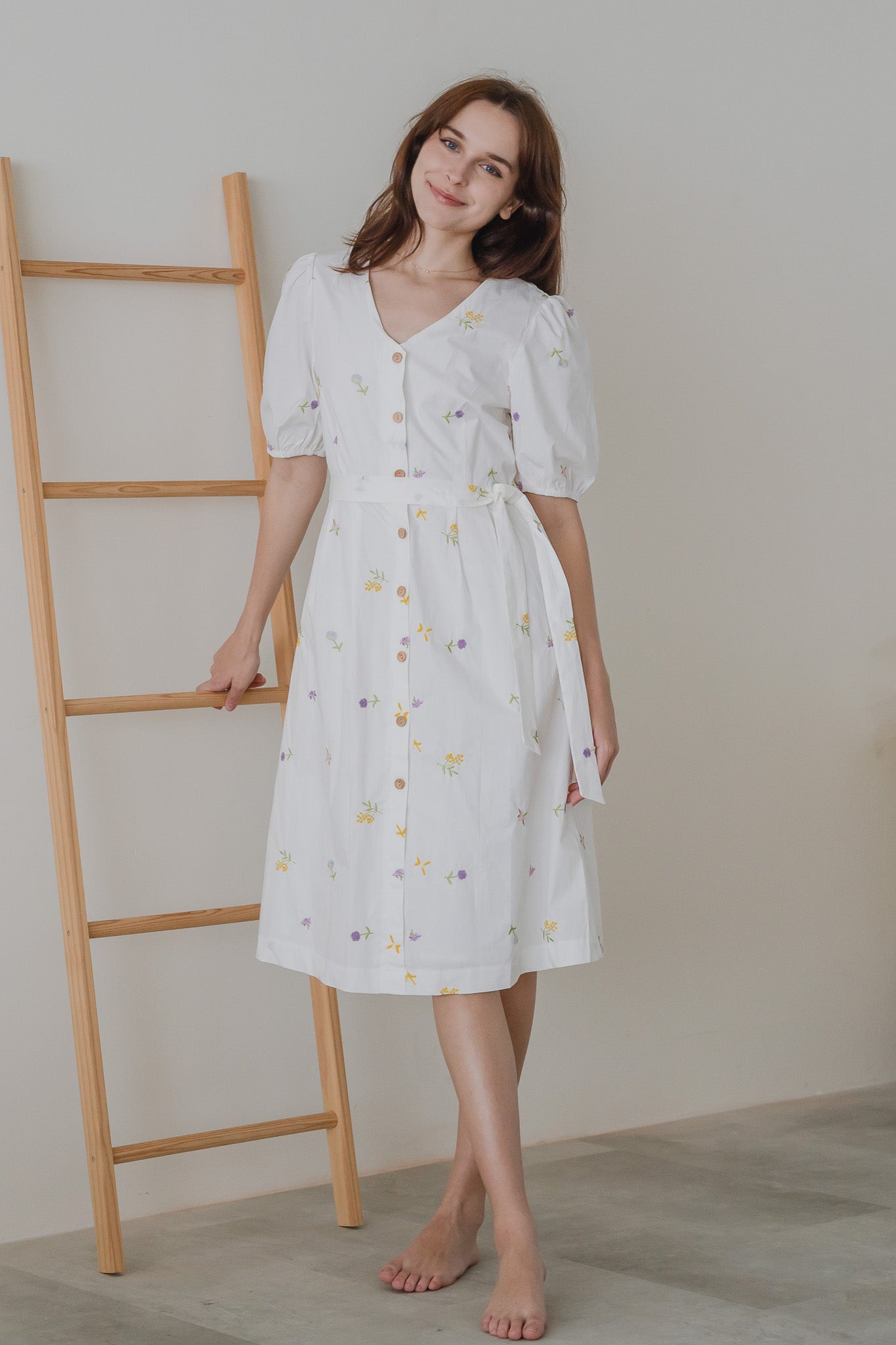 Floral Euphoria Embroidery Dress in White