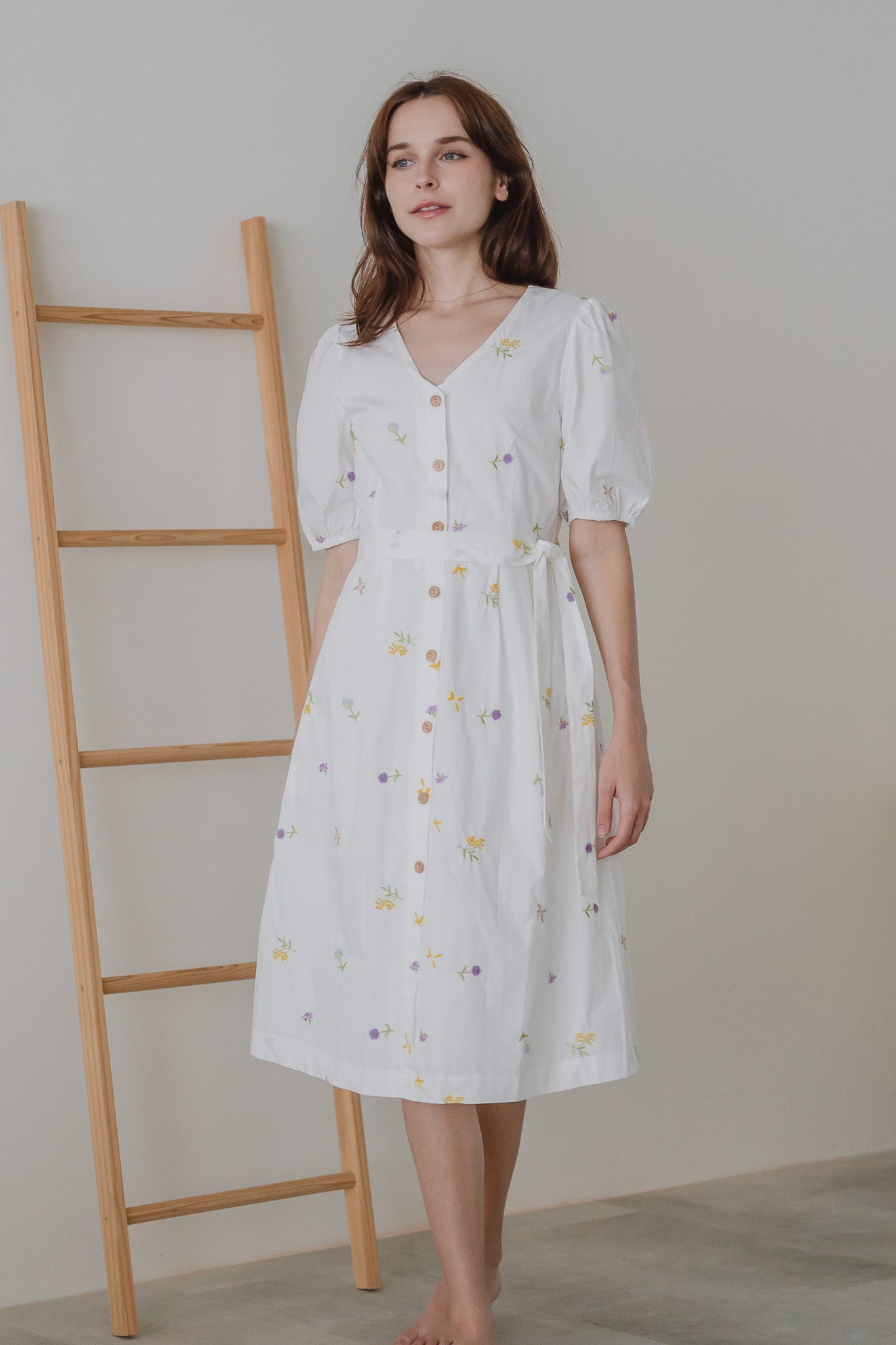 Floral Euphoria Embroidery Dress in White