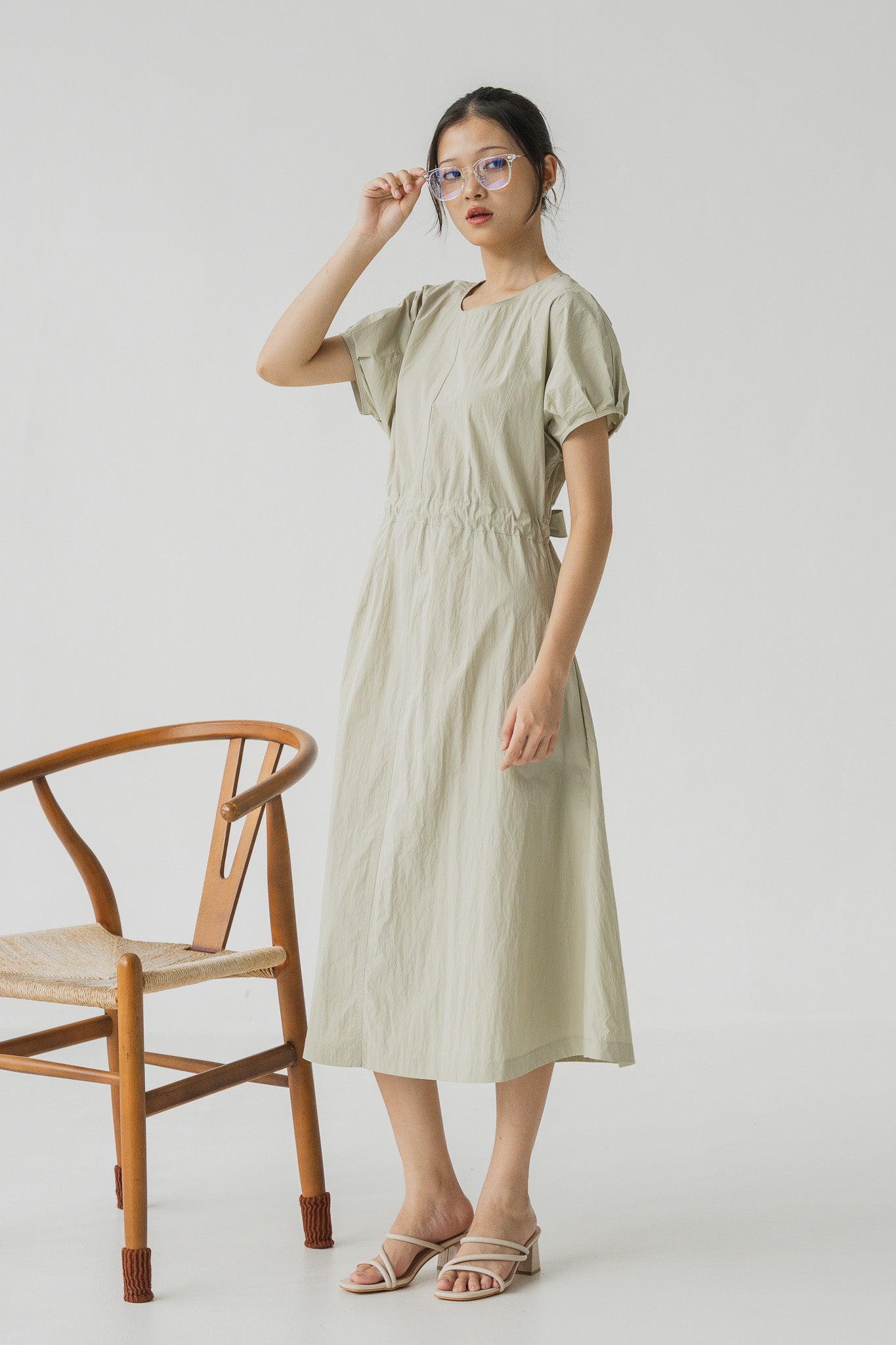 Kyori Cap Sleeve Midaxi Dress in Light Green