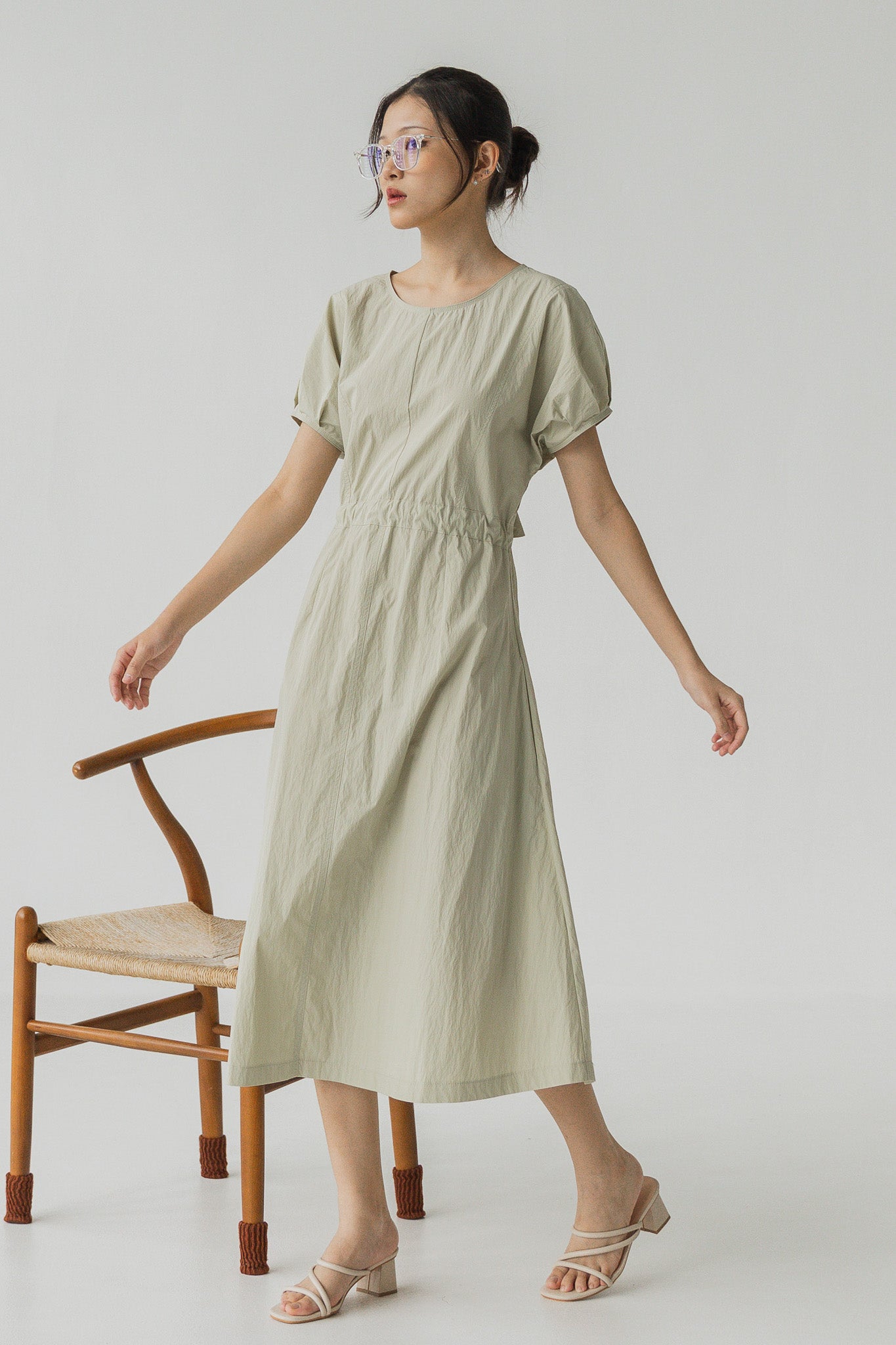 Kyori Cap Sleeve Midaxi Dress in Light Green