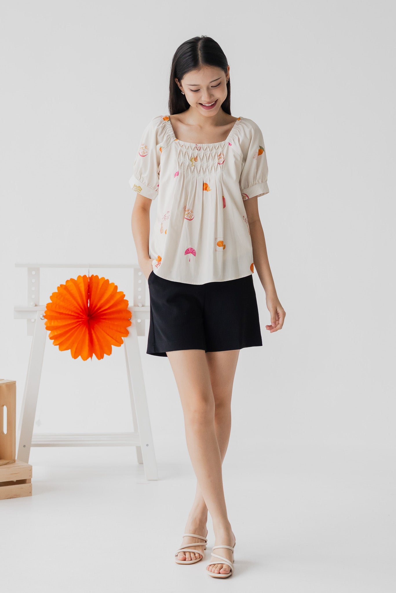 Sweet Savoury Spring Pleat Detail Blouse in Marigold