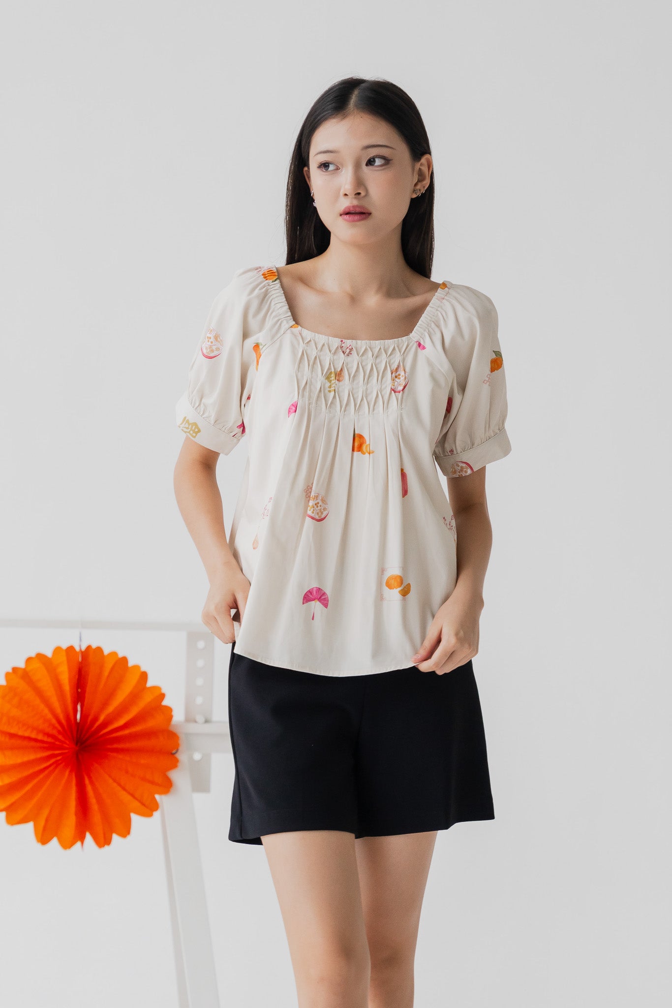 Sweet Savoury Spring Pleat Detail Blouse in Marigold