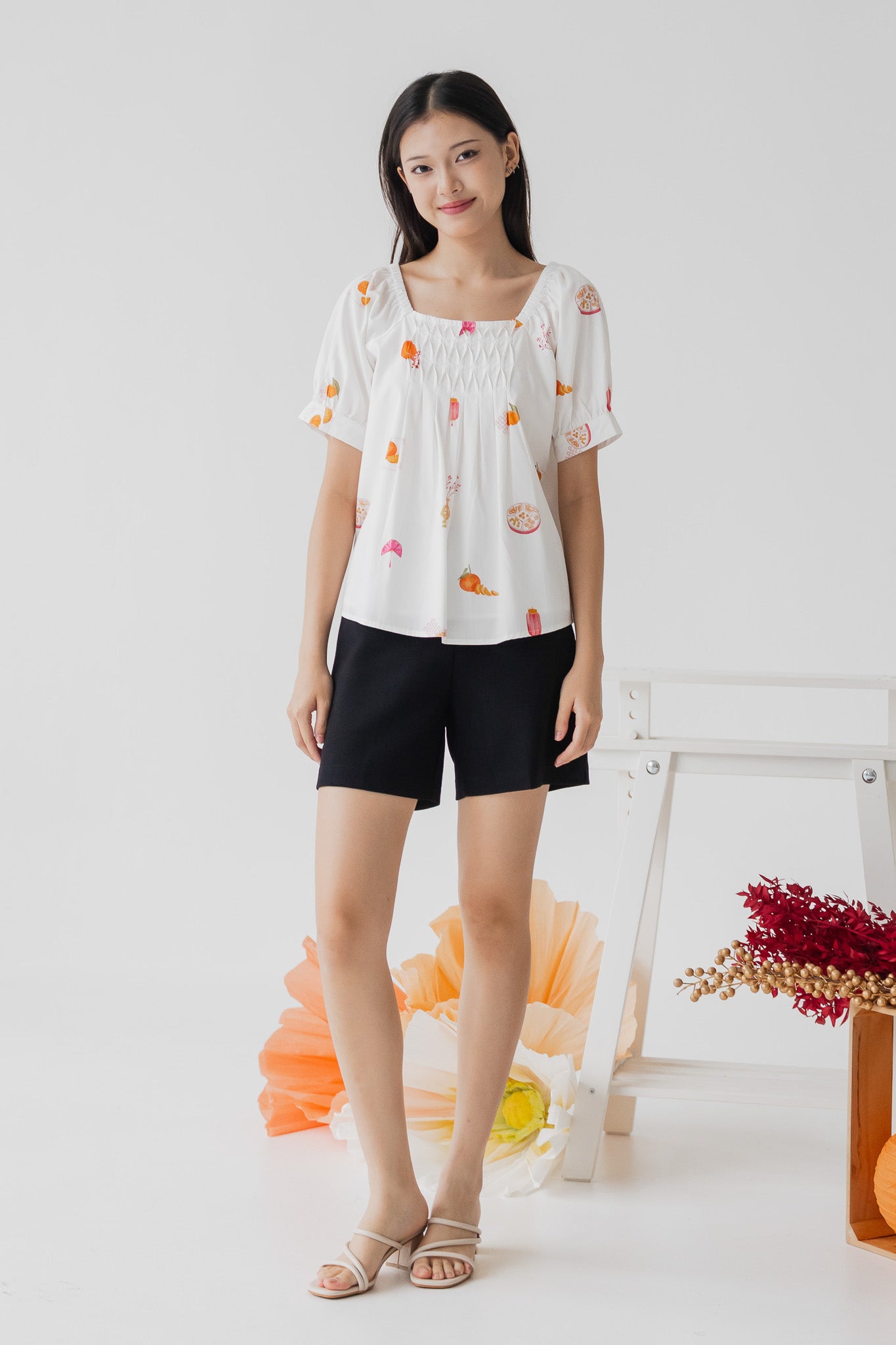 Sweet Savoury Spring Pleat Detail Blouse in Cloud
