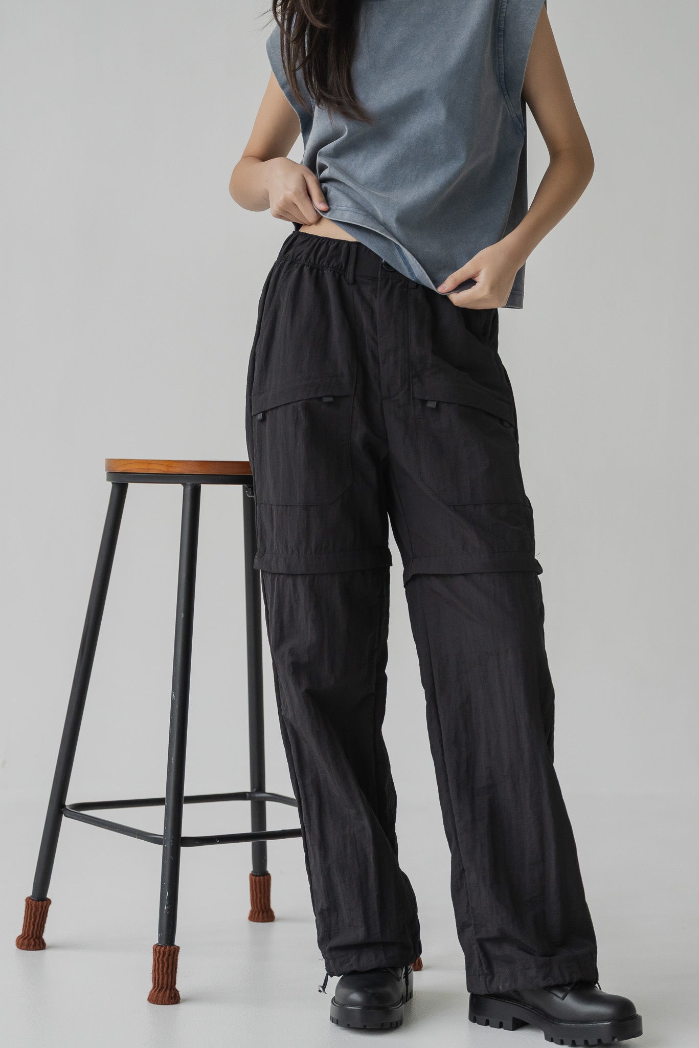 Two-Way Nylon Utility Pants/Berms in Black