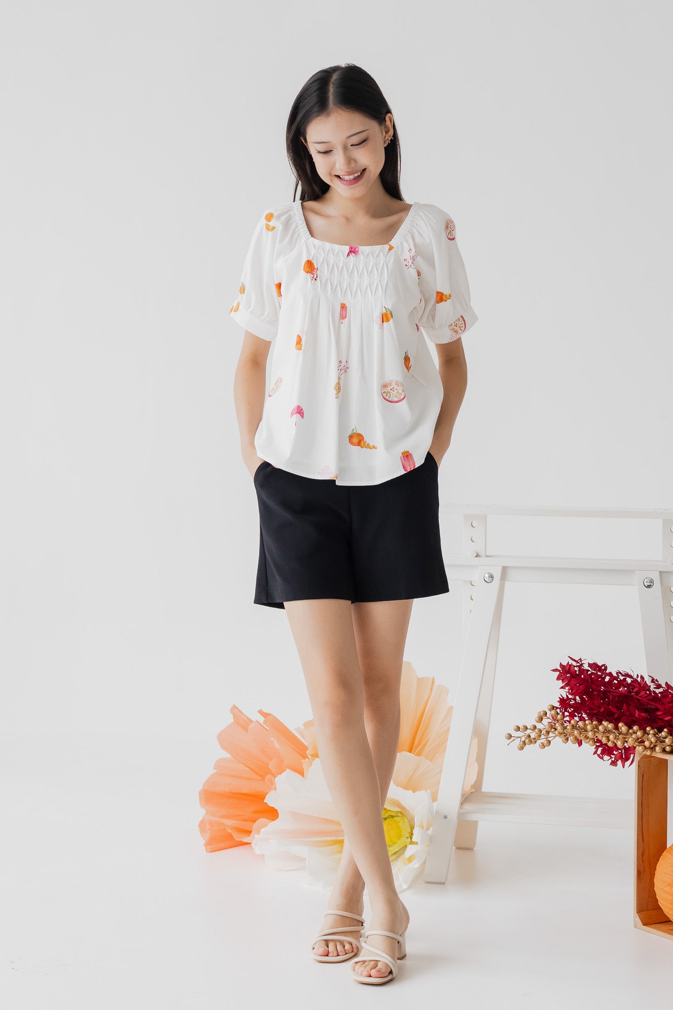Sweet Savoury Spring Pleat Detail Blouse in Cloud