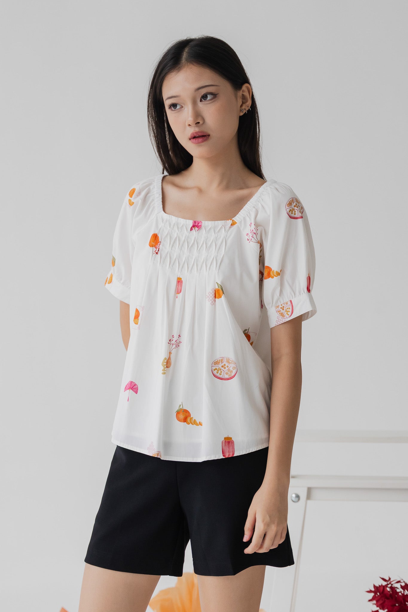 Sweet Savoury Spring Pleat Detail Blouse in Cloud