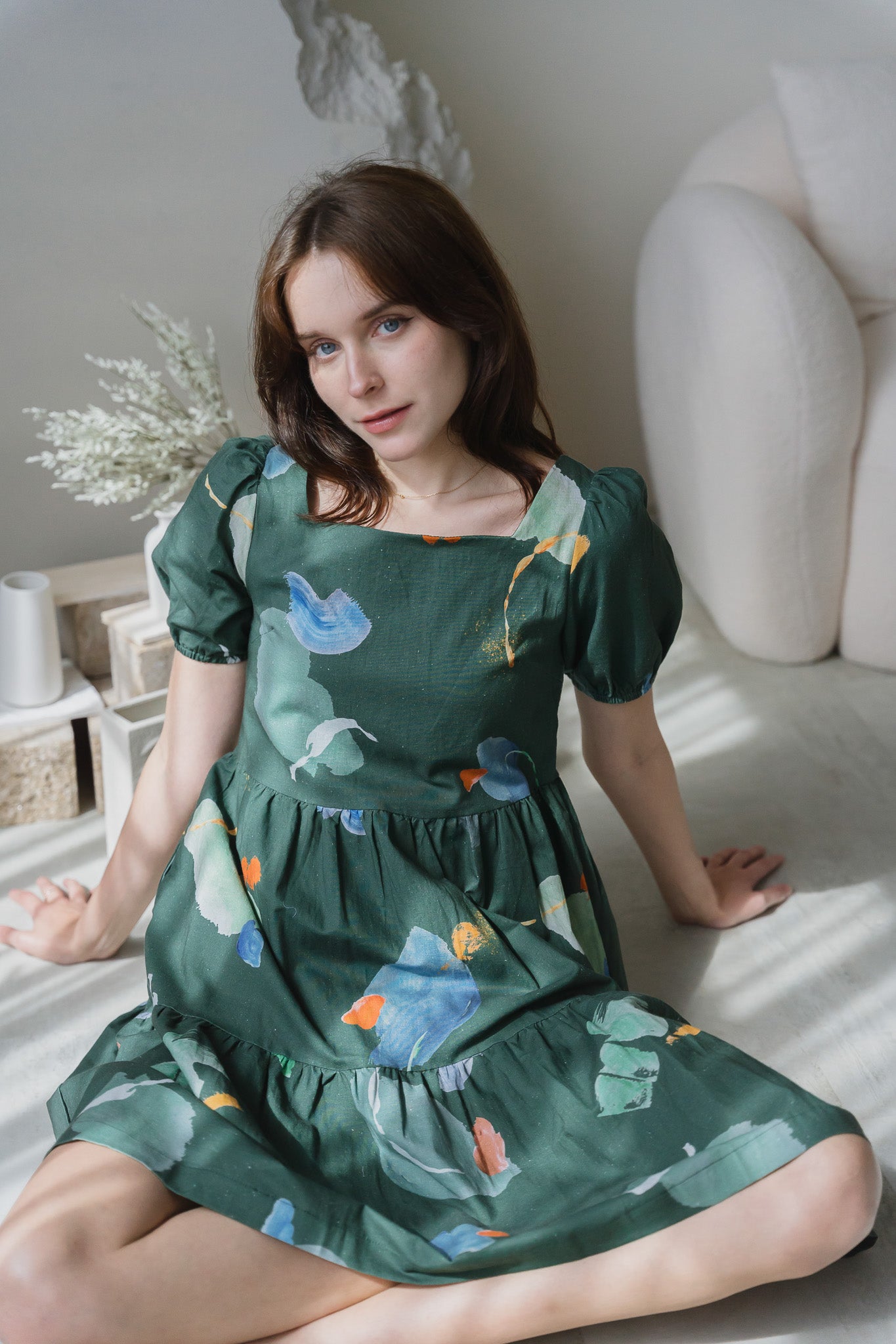 Serendipity Sleeved Tiered Linen Dress in Enigma