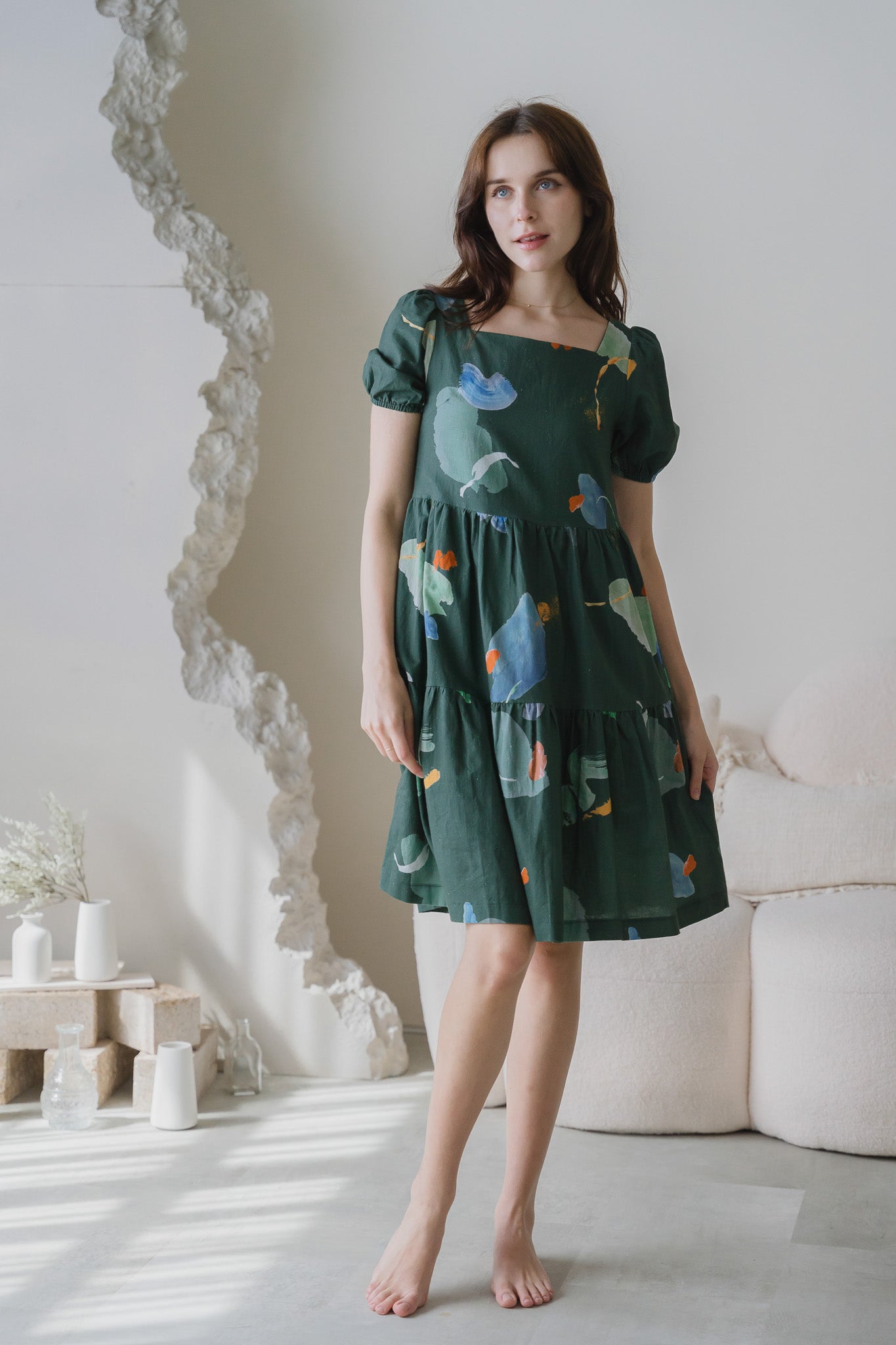 Serendipity Sleeved Tiered Linen Dress in Enigma