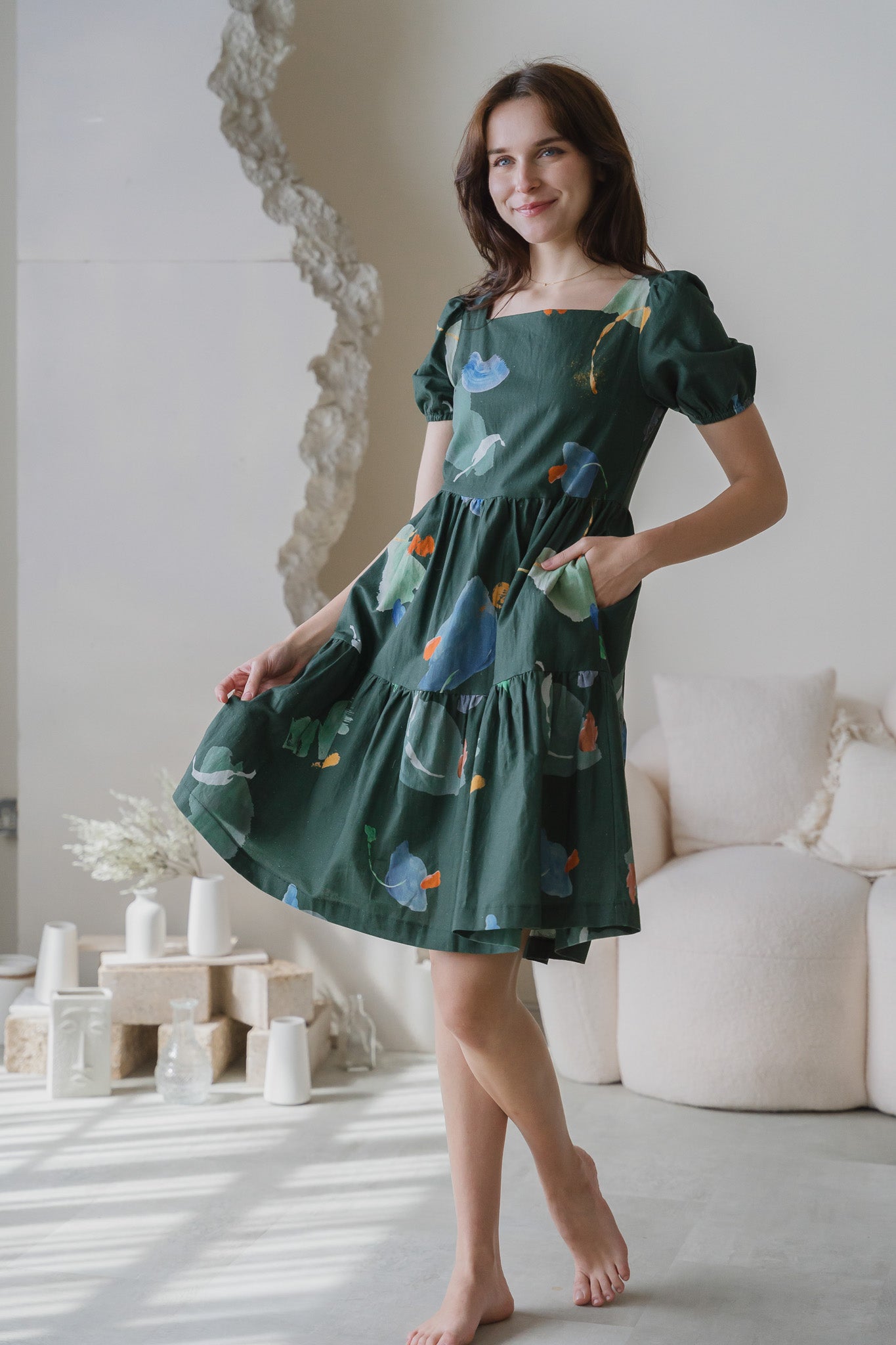 Serendipity Sleeved Tiered Linen Dress in Enigma