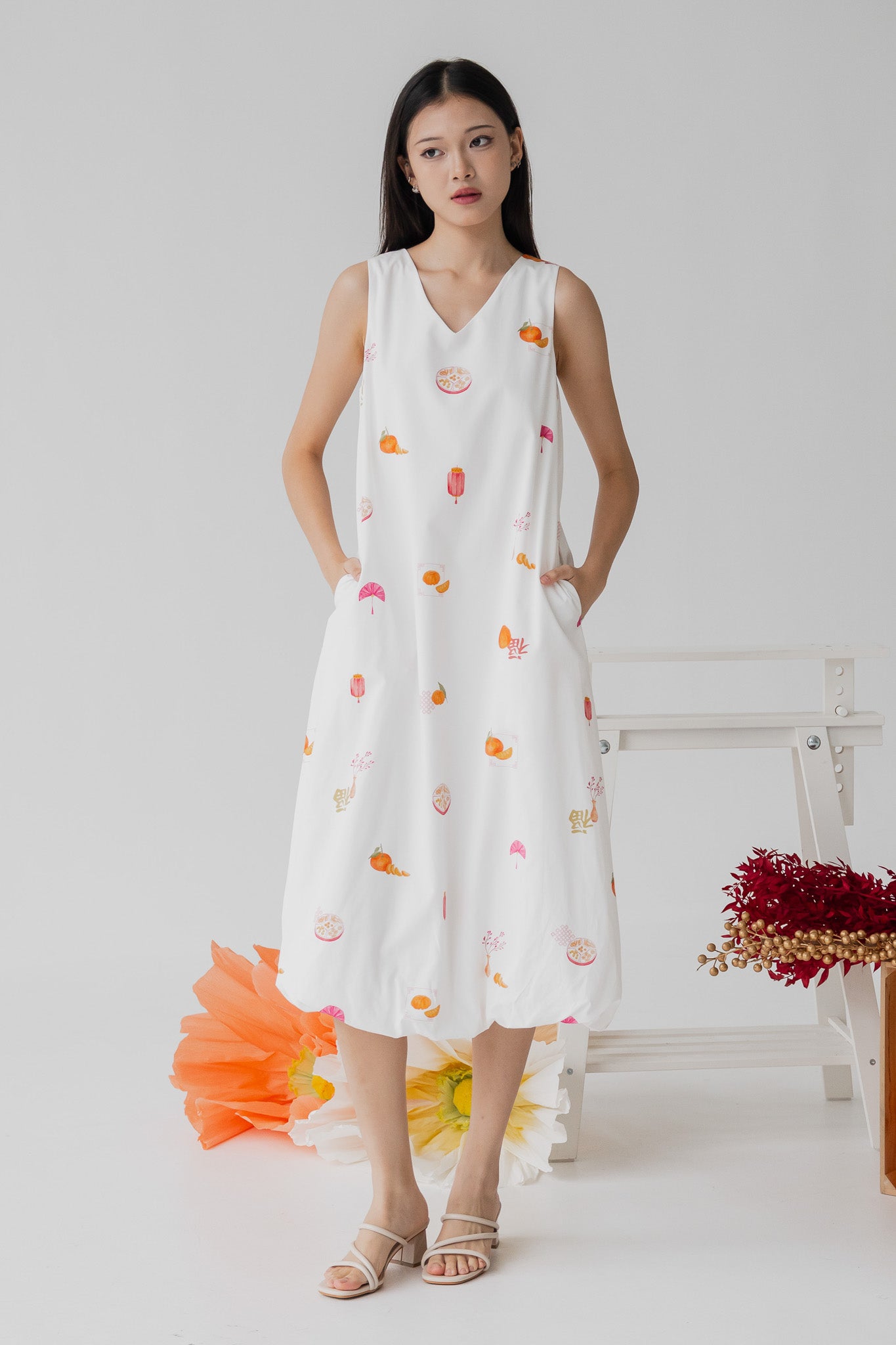 Sweet Savoury Spring Bubble Hem Dress in Cloud