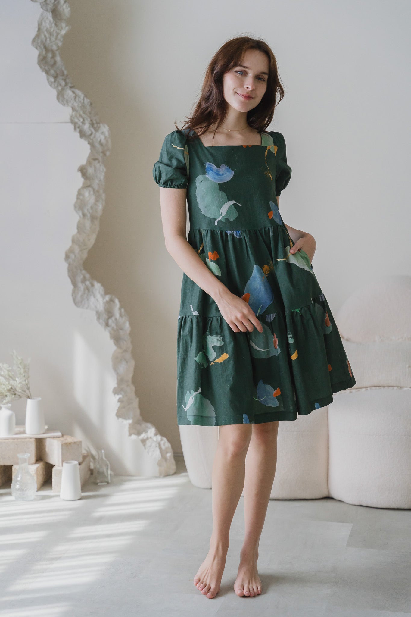 Serendipity Sleeved Tiered Linen Dress in Enigma