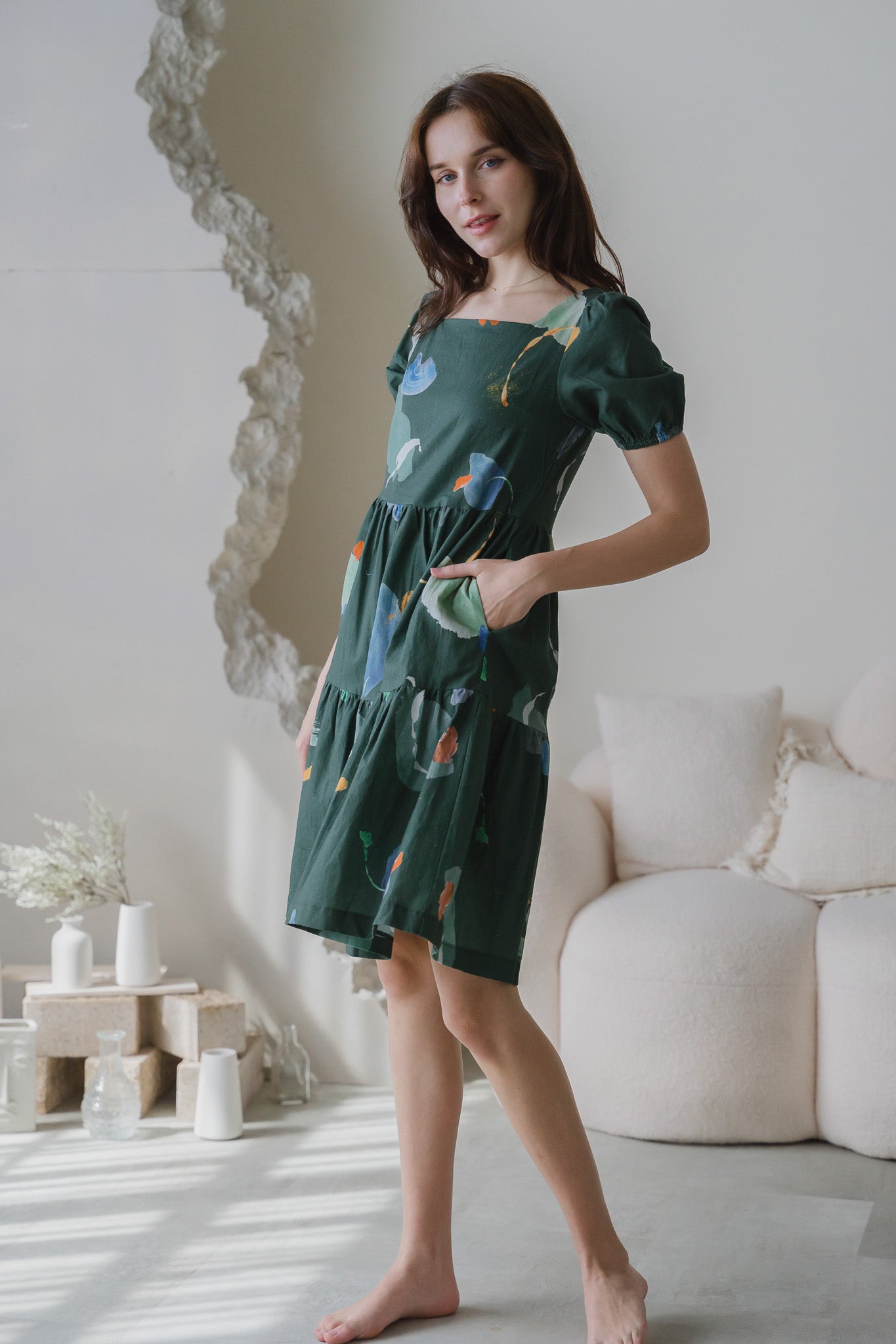 Serendipity Sleeved Tiered Linen Dress in Enigma
