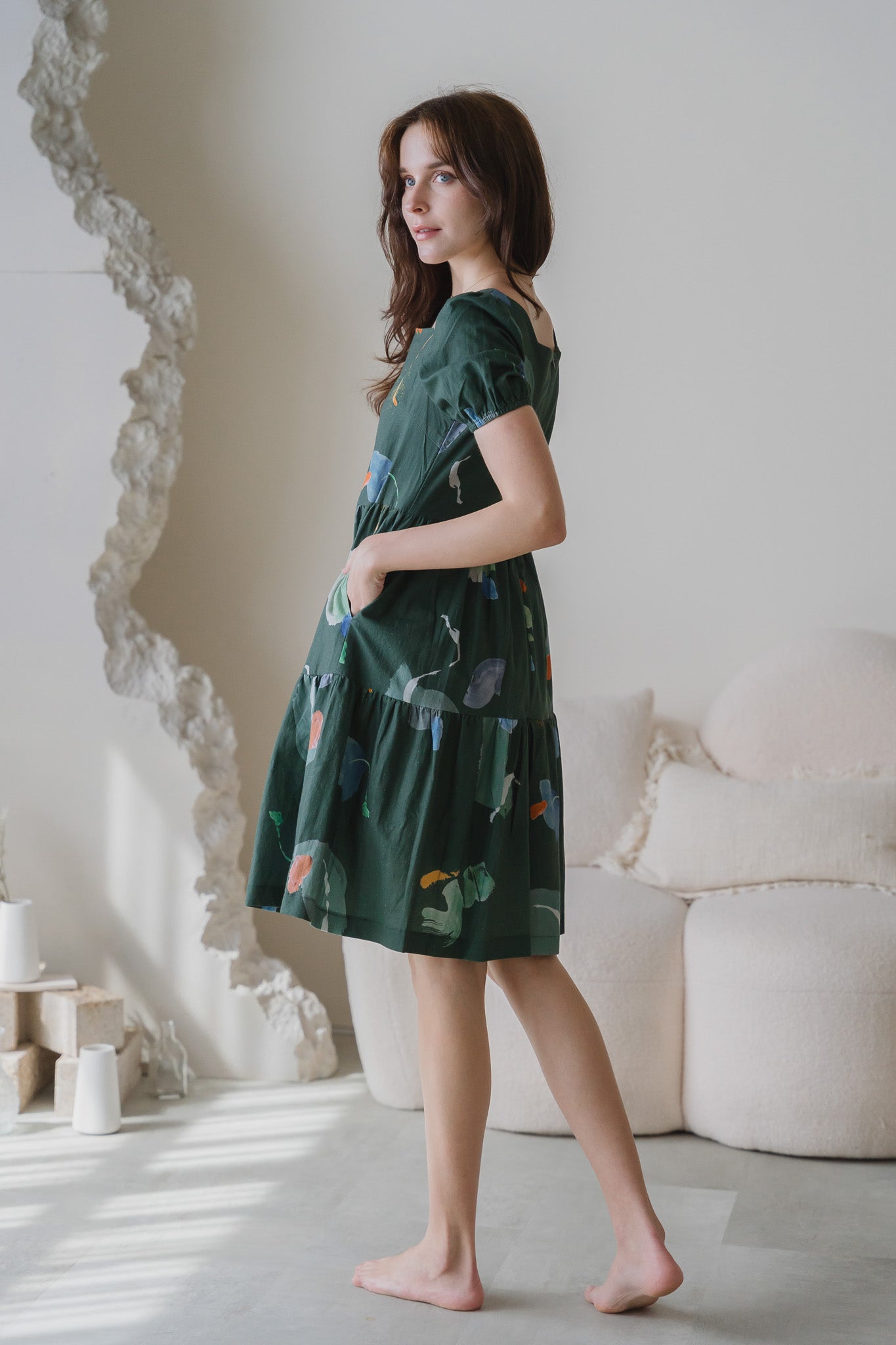 Serendipity Sleeved Tiered Linen Dress in Enigma