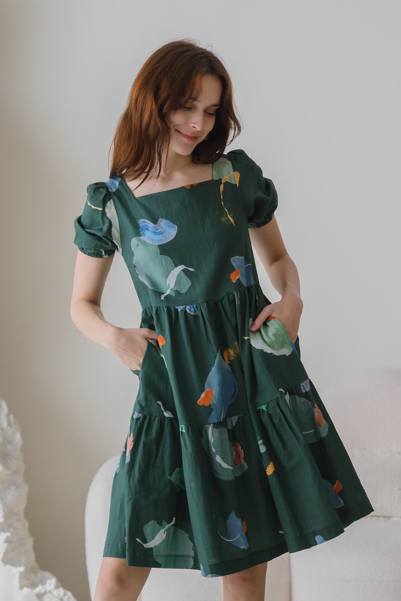 Serendipity Sleeved Tiered Linen Dress in Enigma
