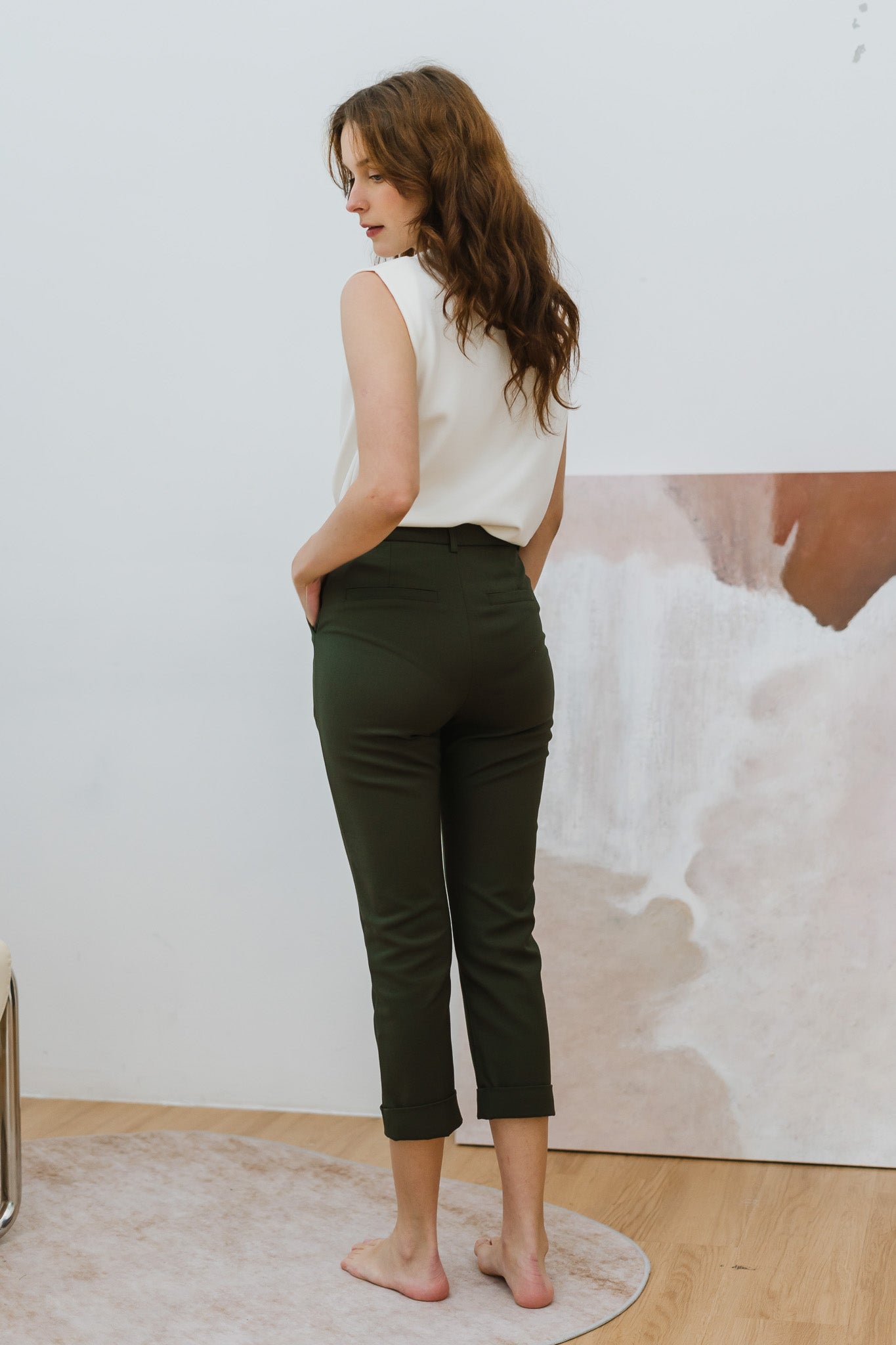 Ariel Cuffed Work Pants in Army Green