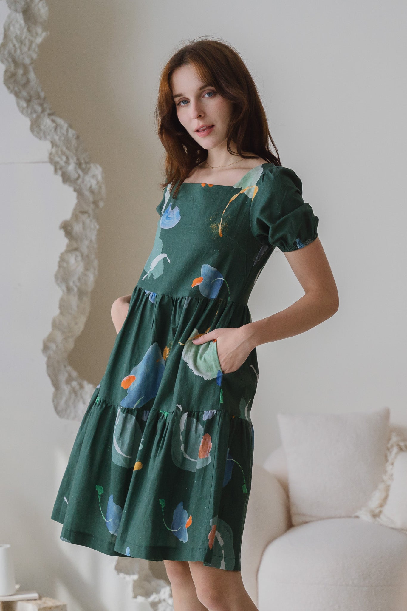 Serendipity Sleeved Tiered Linen Dress in Enigma