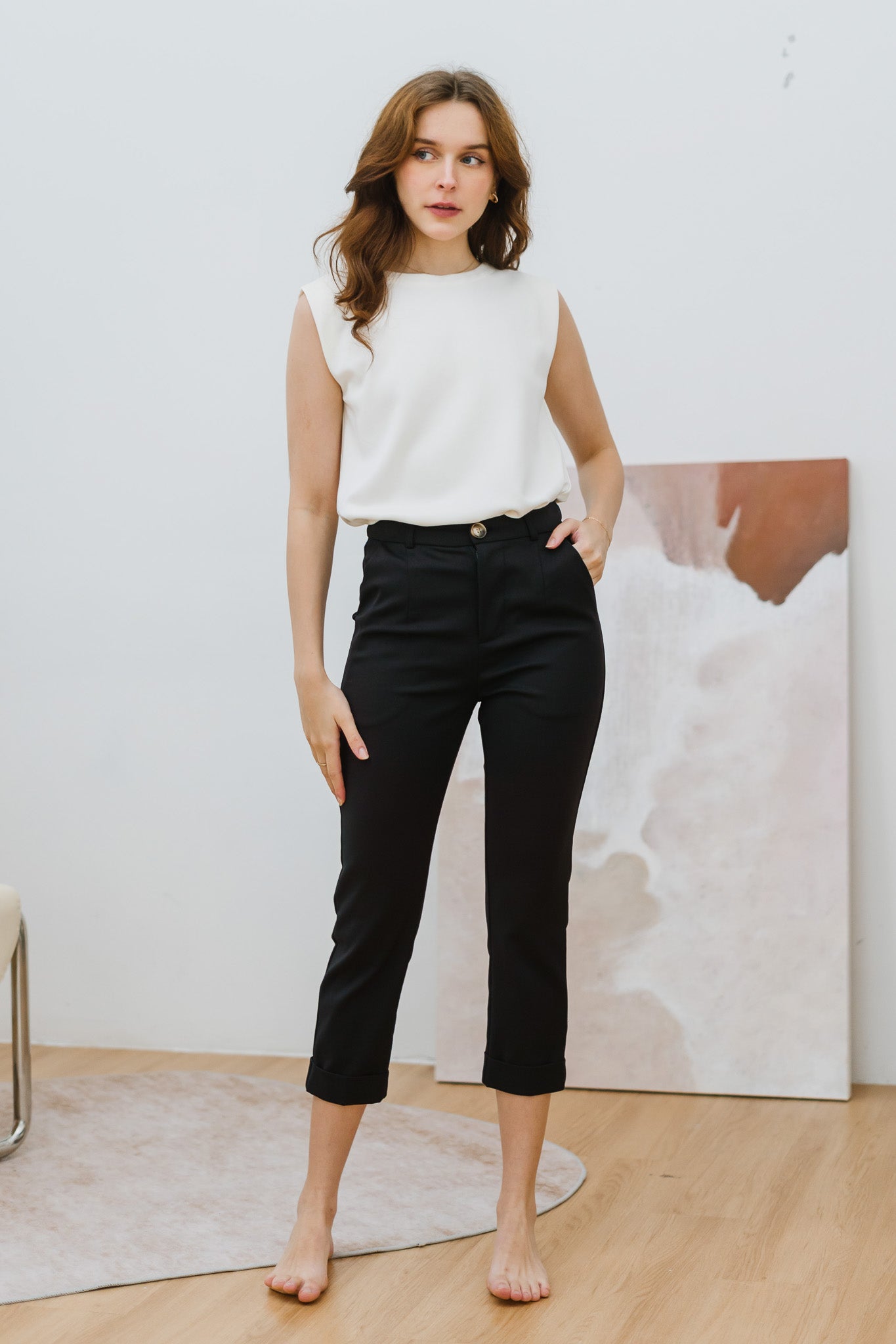 Ariel Cuffed Work Pants in Black