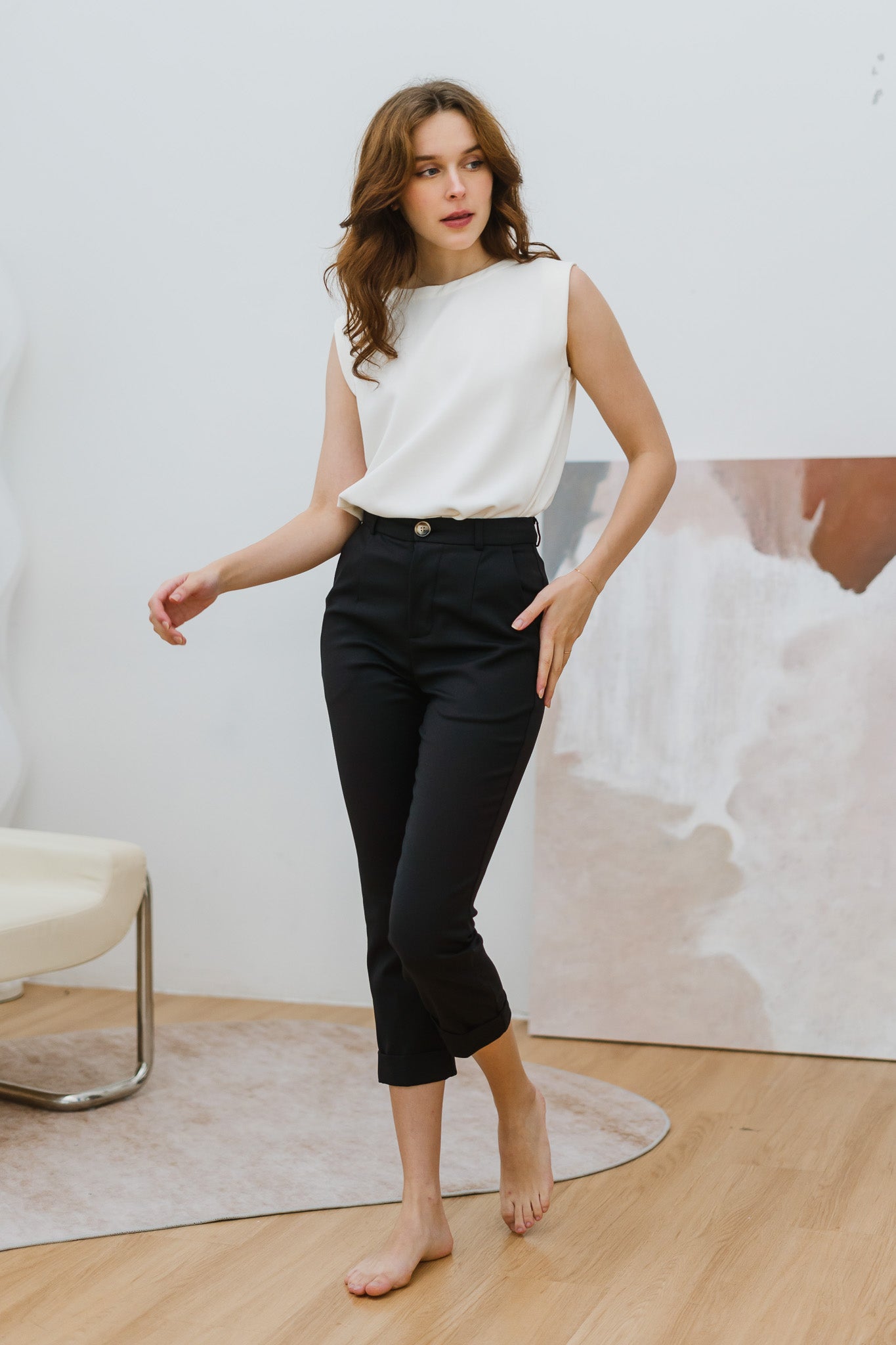 Ariel Cuffed Work Pants in Black