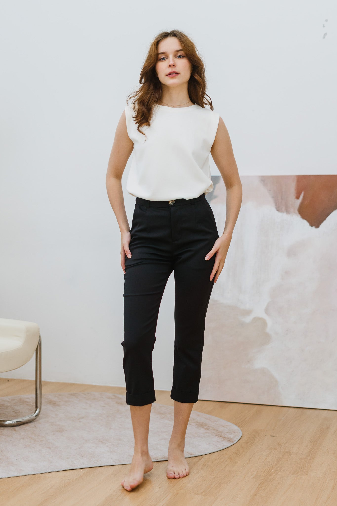 Ariel Cuffed Work Pants in Black