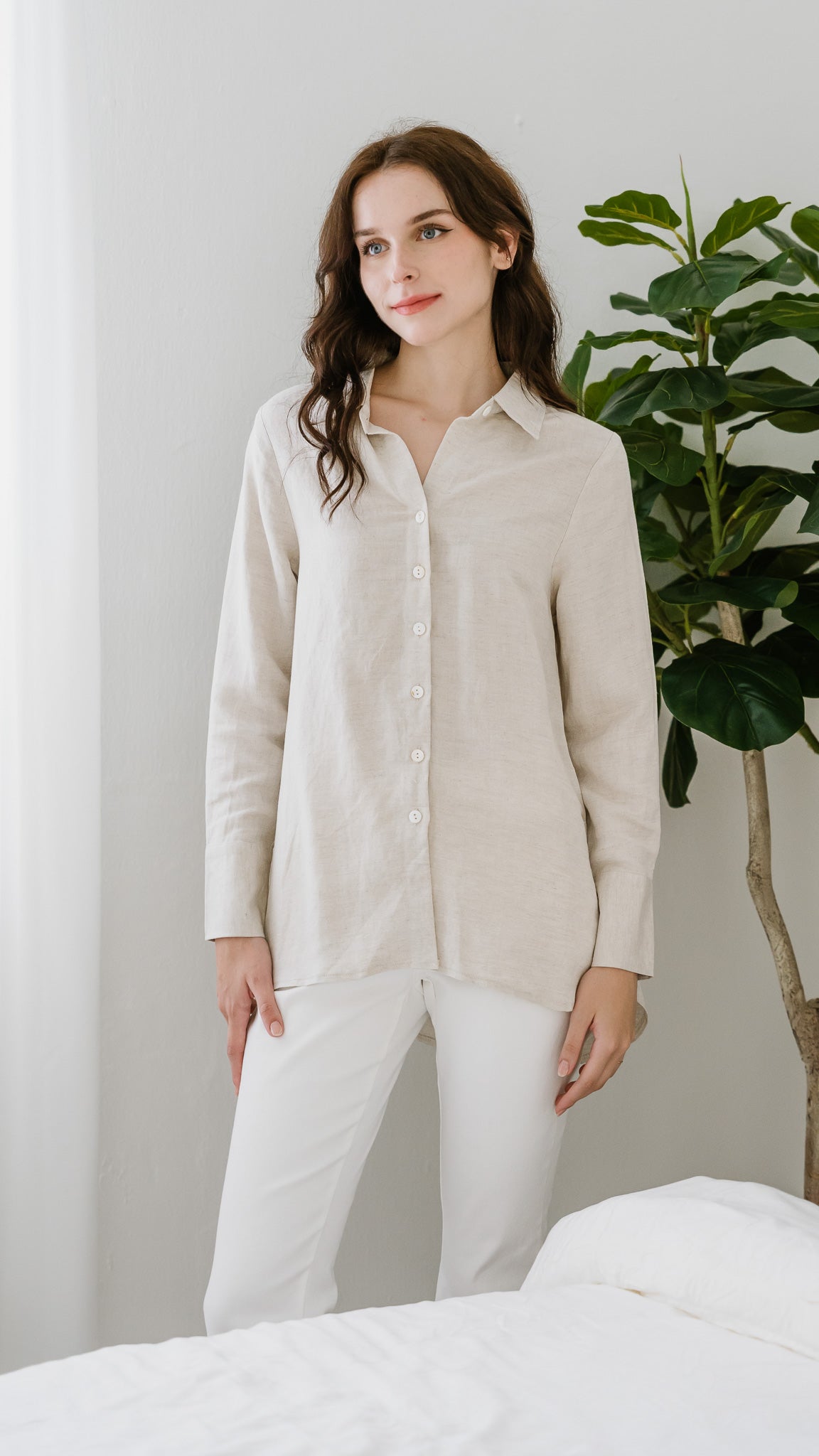 Nara Long Sleeve Linen Shirt in Linen Gray [ONLINE ONLY]