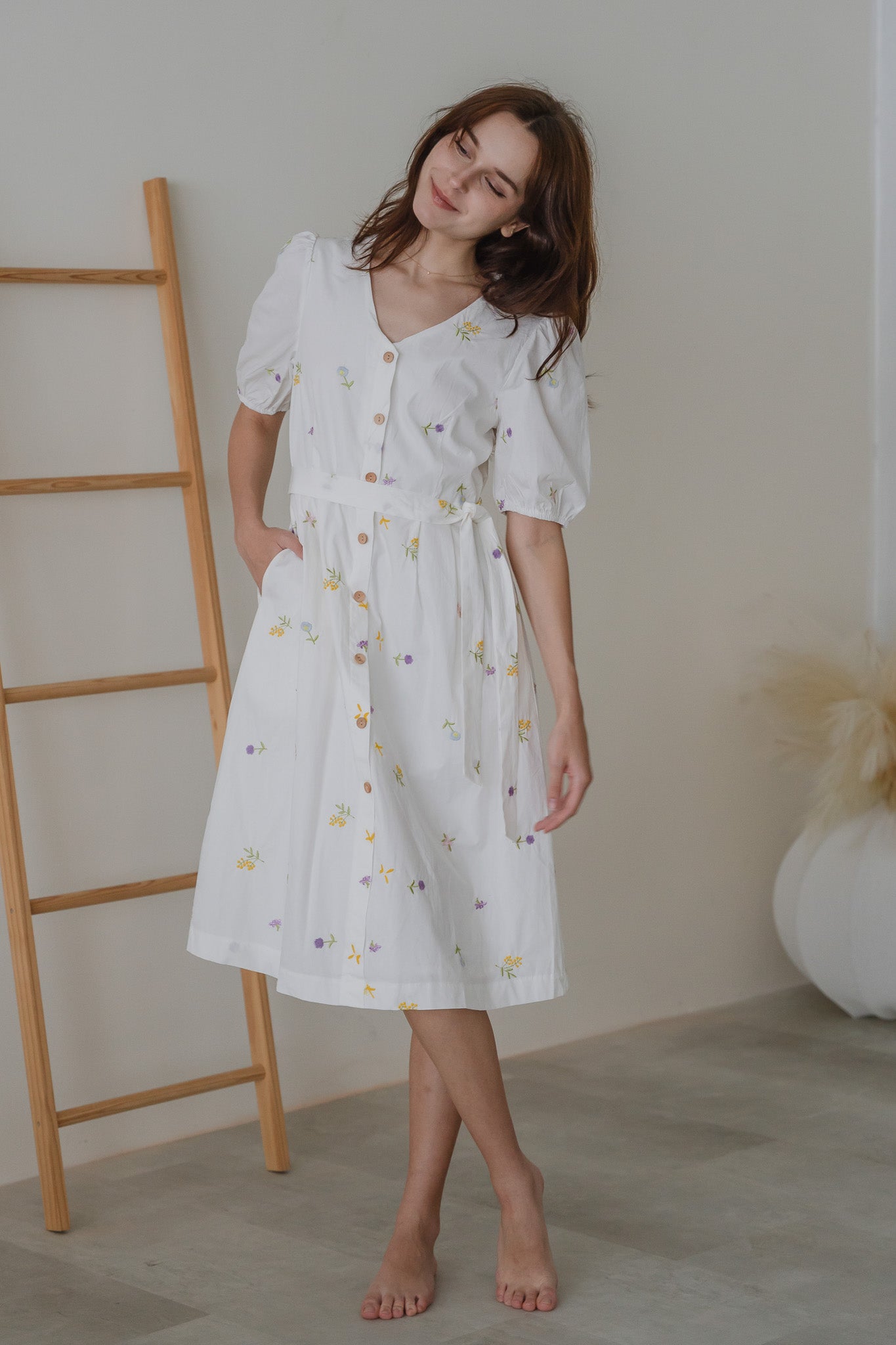 Floral Euphoria Embroidery Dress in White