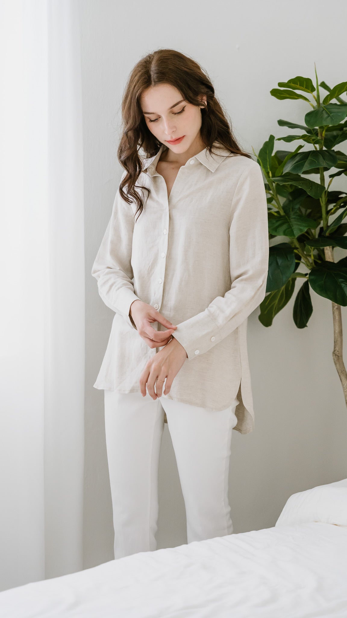 Nara Long Sleeve Linen Shirt in Linen Gray [ONLINE ONLY]
