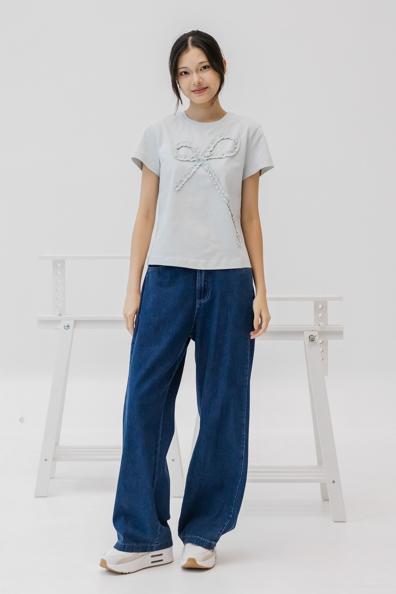 Side Pleat Baggy Jeans in Dark Wash