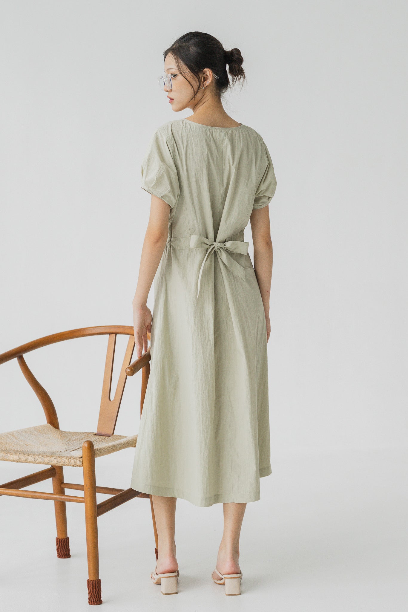 Kyori Cap Sleeve Midaxi Dress in Light Green