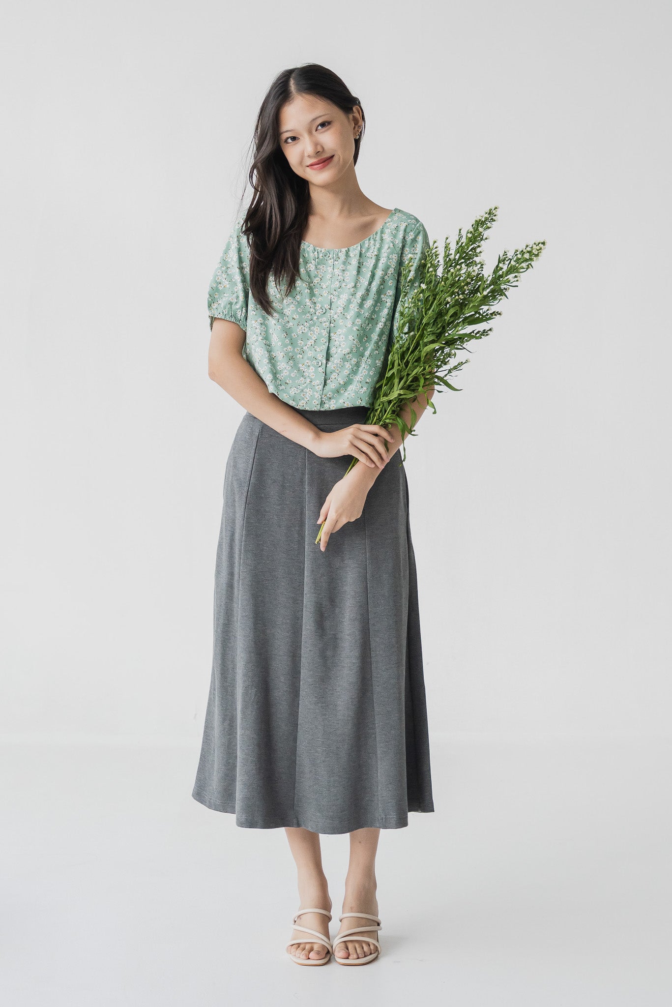 Amanda Panel Roma Skirt in Grey [ONLINE ONLY]