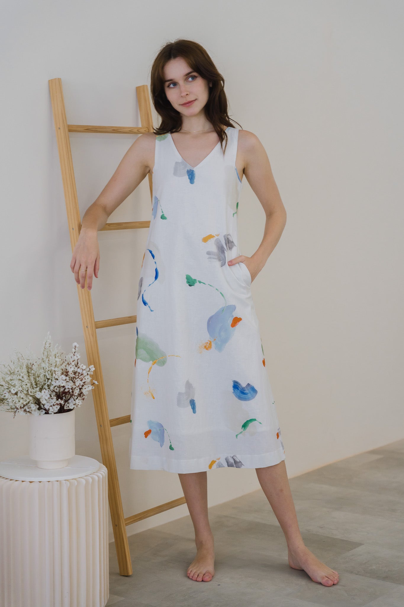 Serendipity Midi Linen Dress in Tranquility