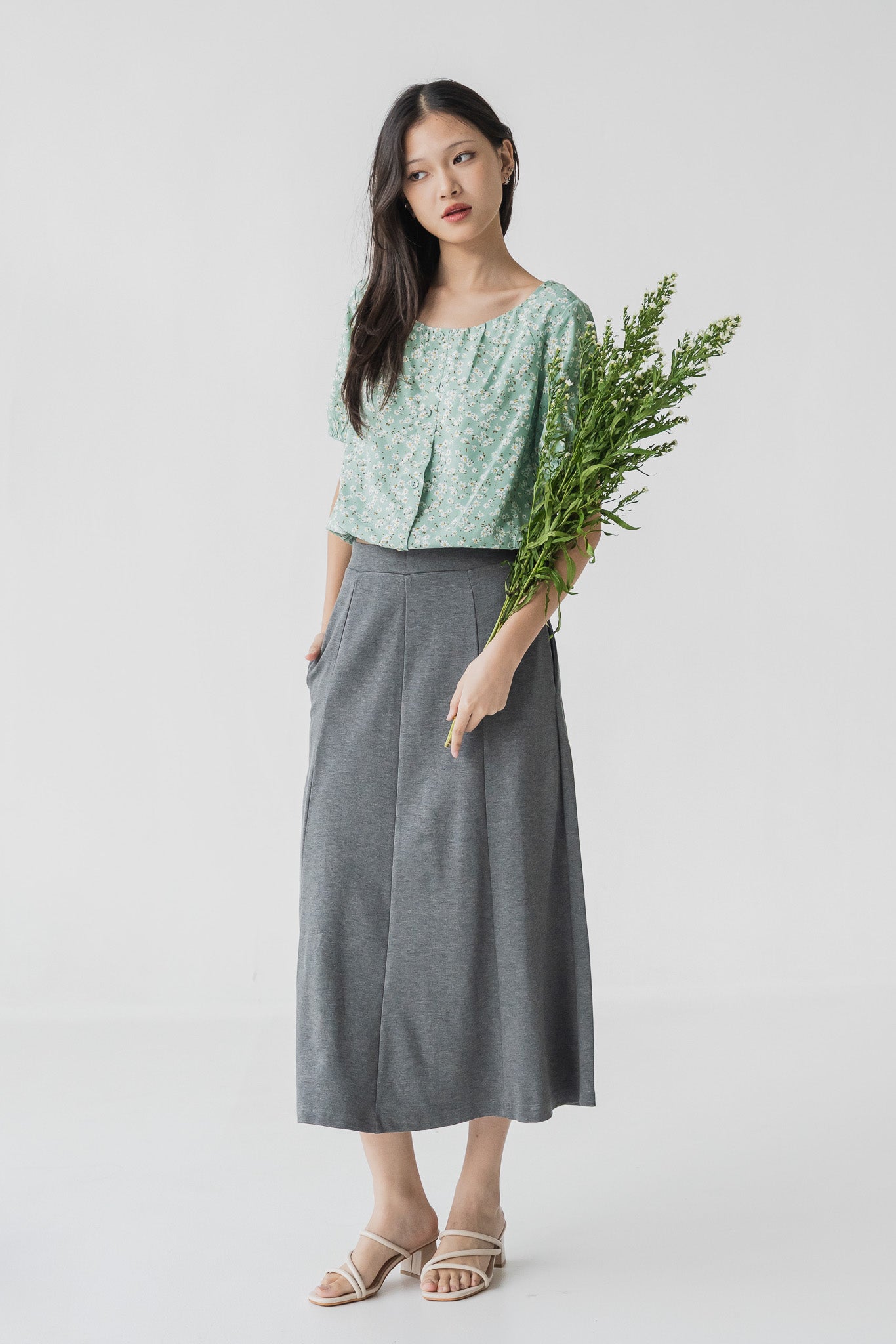Amanda Panel Roma Skirt in Grey [ONLINE ONLY]