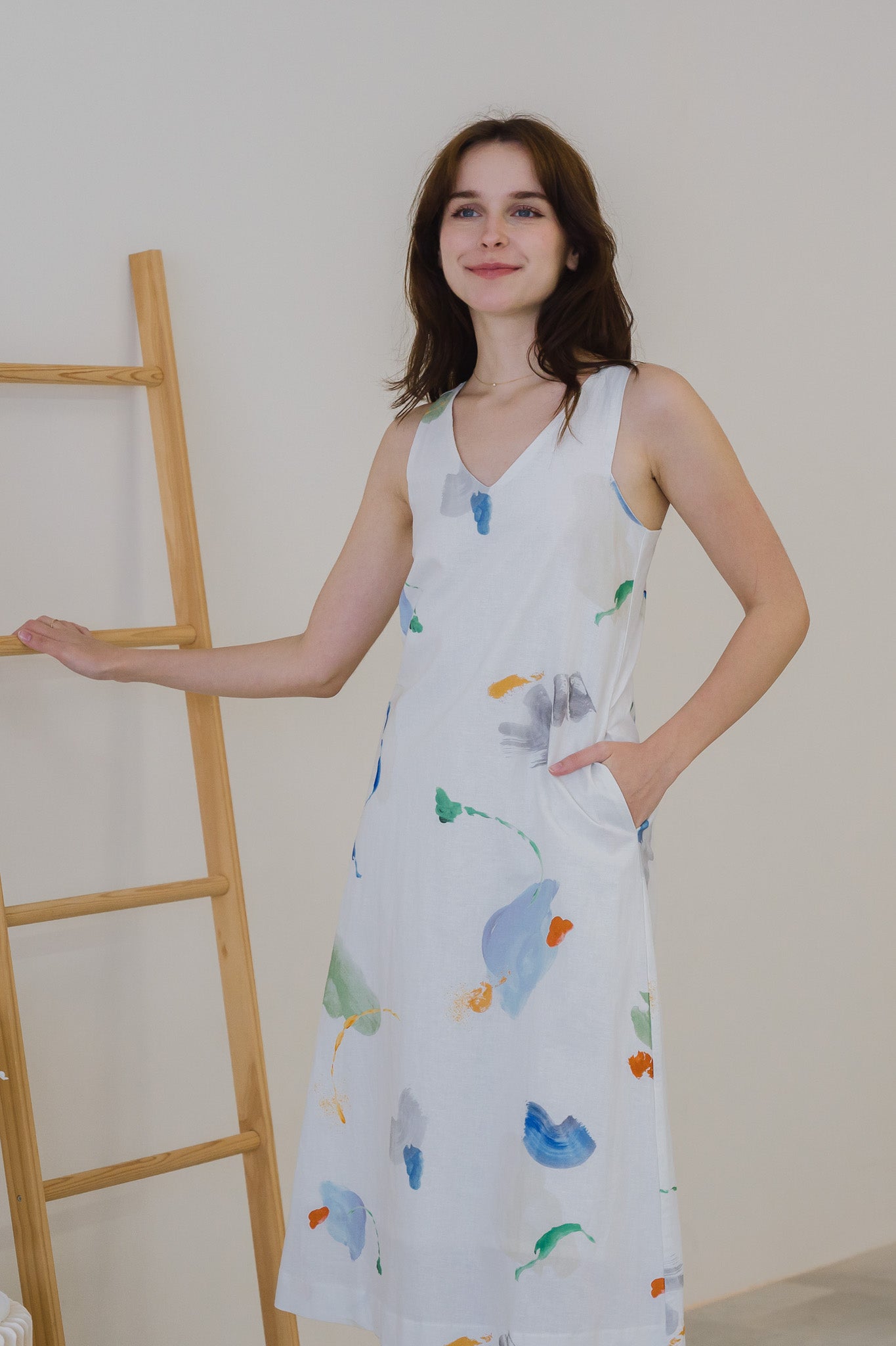 Serendipity Midi Linen Dress in Tranquility