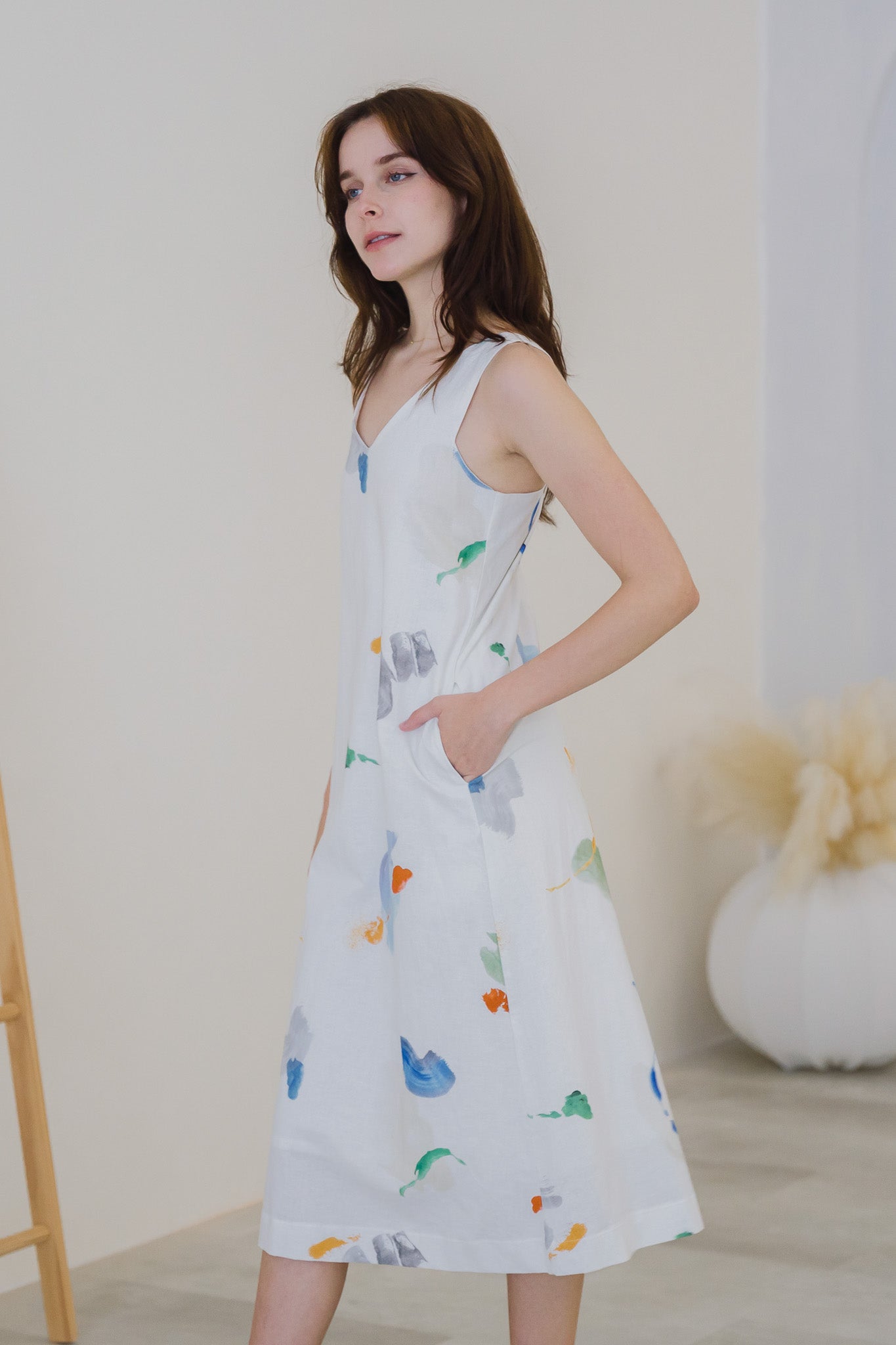 Serendipity Midi Linen Dress in Tranquility