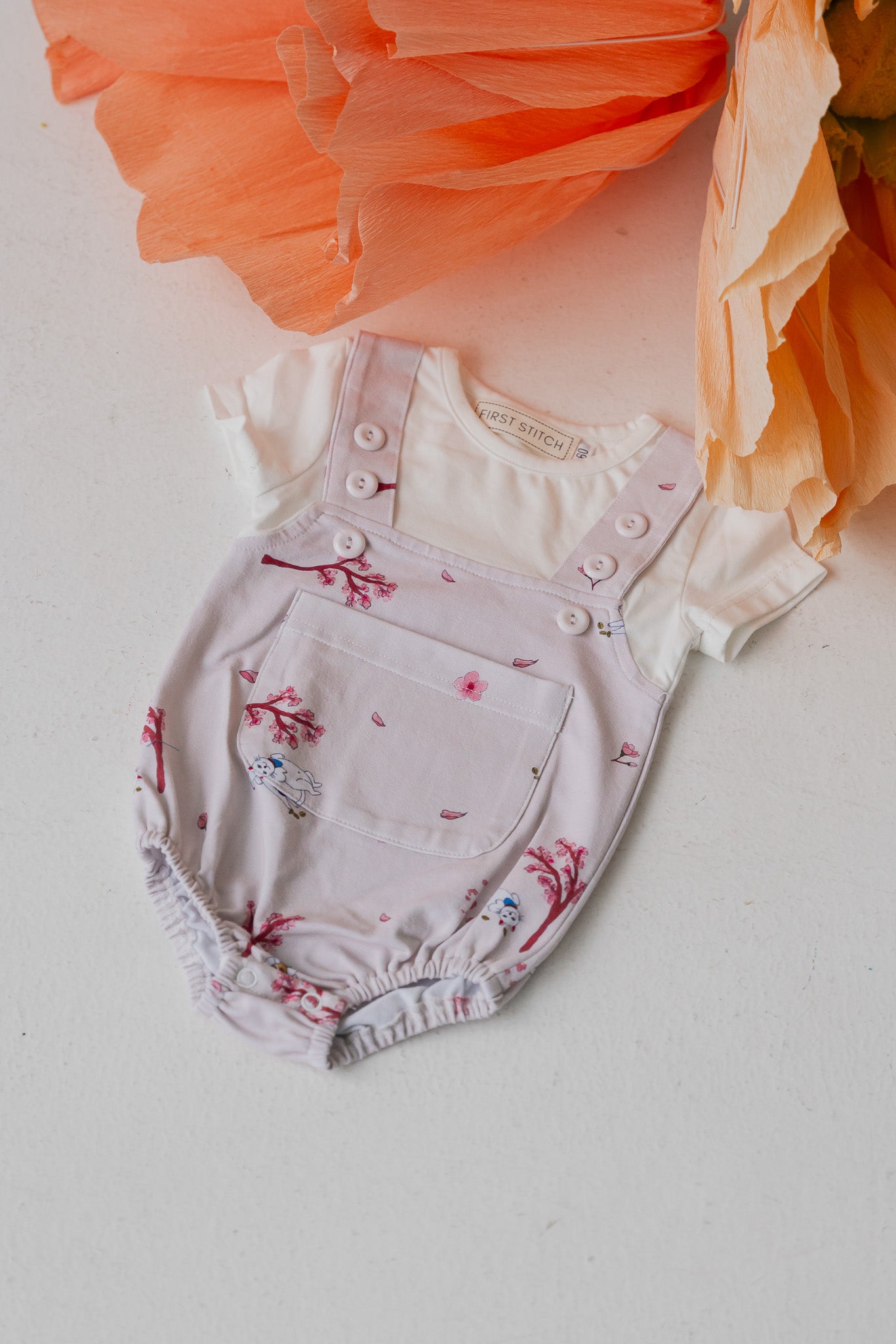 Fortune In Bloom Baby Romper in Kinako