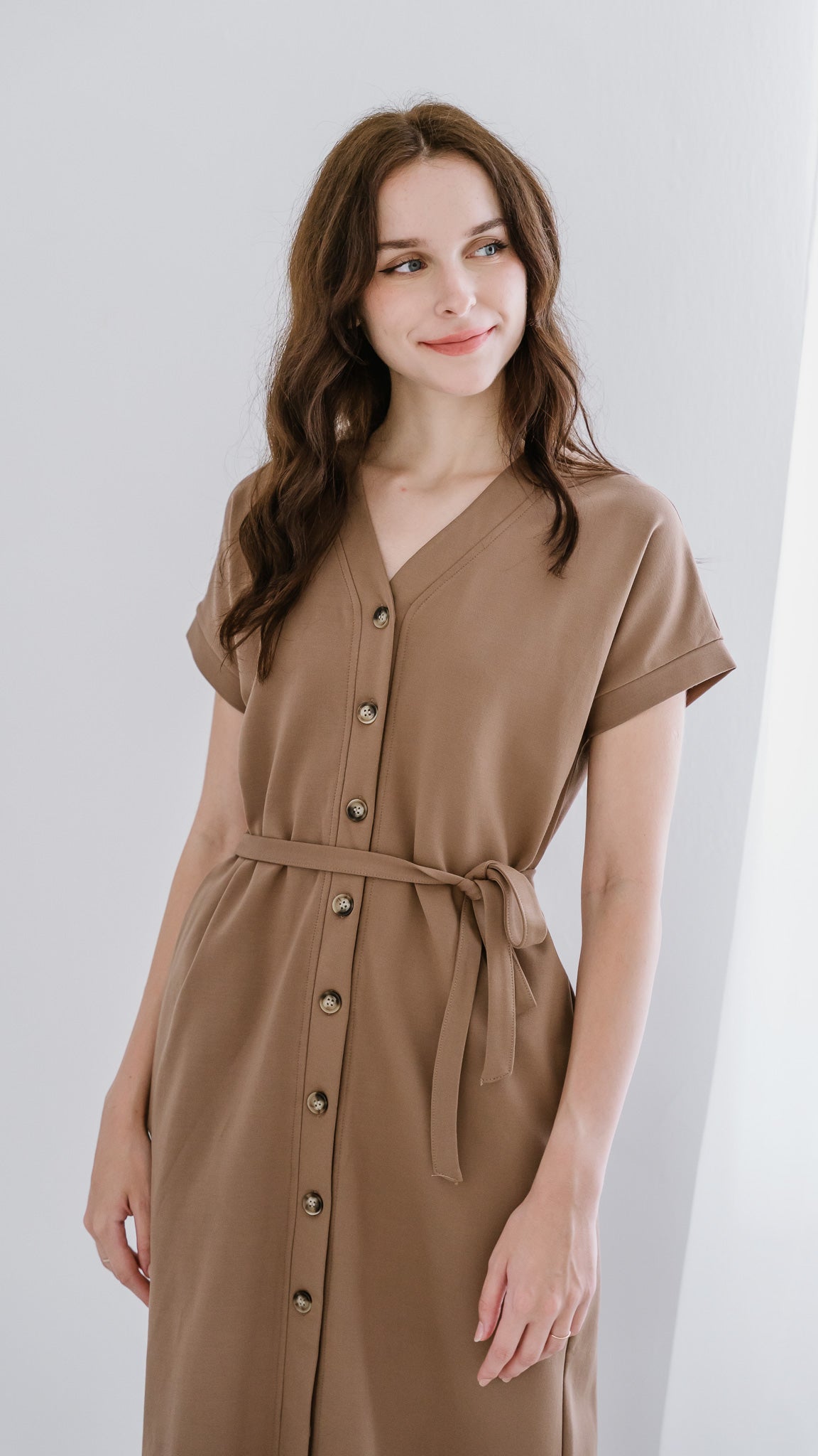 Carissa Cap Sleeve Jersey Midi Dress in Khaki [ONLINE ONLY]